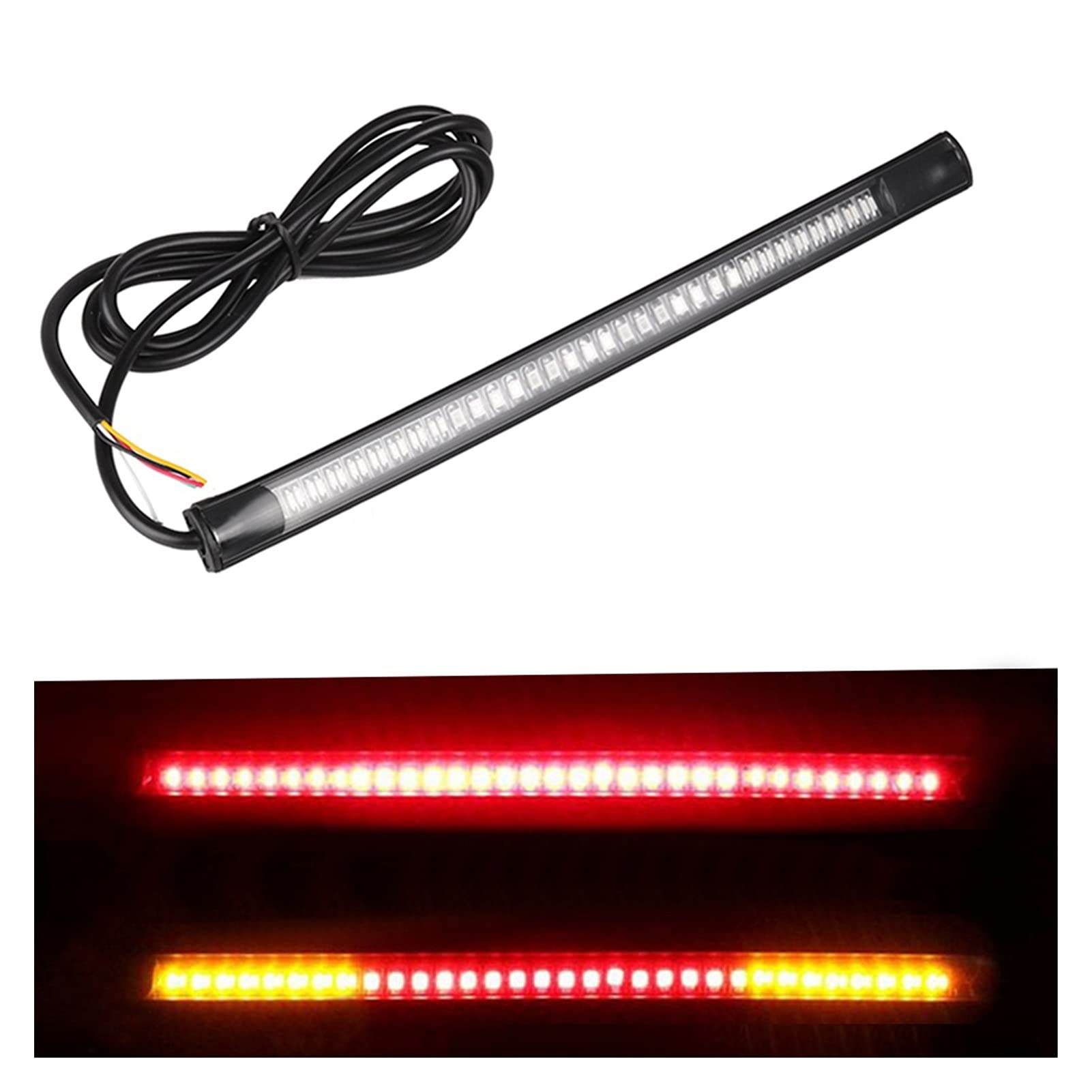48 LED Motorcycle Light Bar - Red & Amber Integrated Tail Brake Stop Turn Signal with License Plate Light (3528 SMD) | Perfect for Night Riding, Safety Visibility & Custom Bike Mods