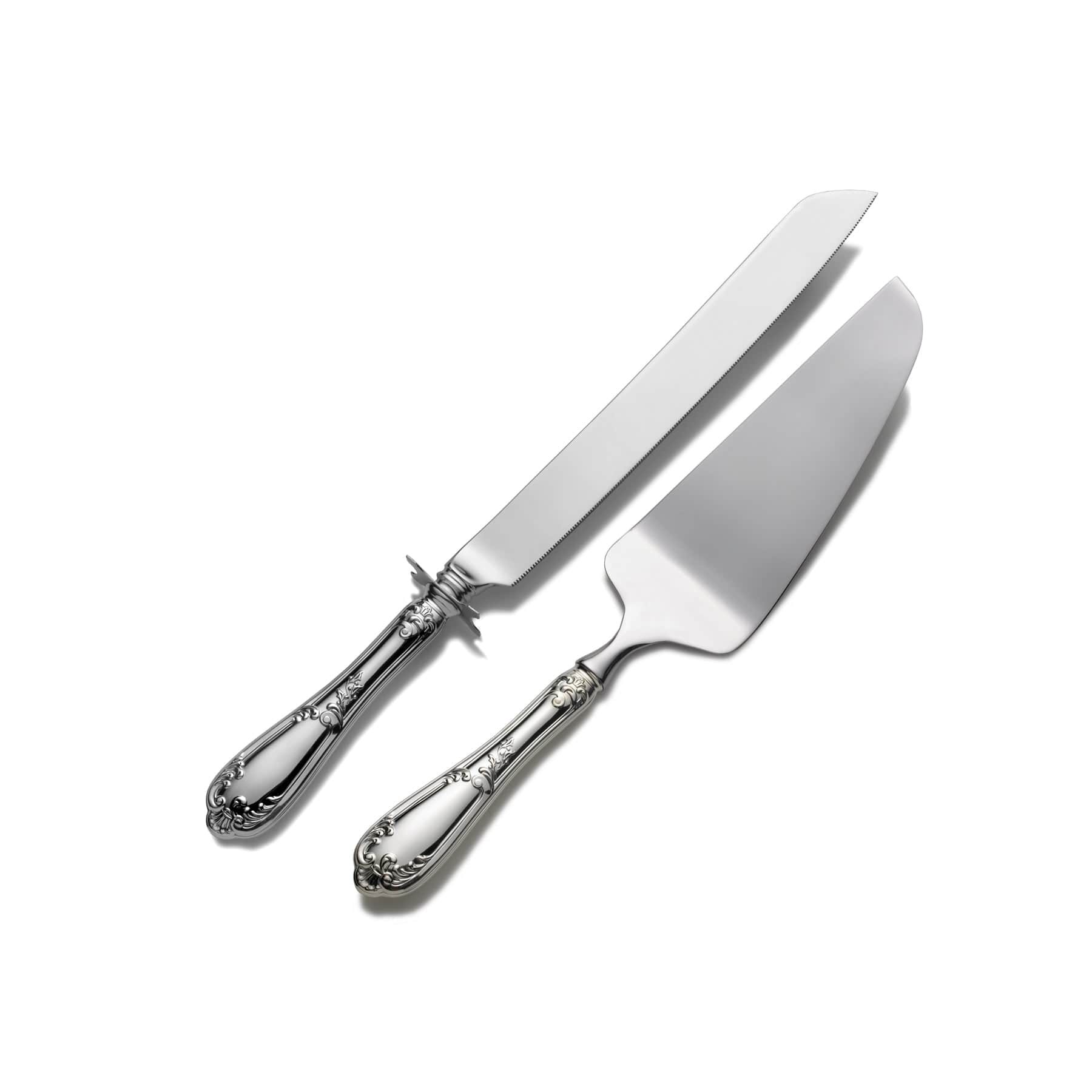 Venzia 2-Piece Sterling Silver Cake Knife and Server Set - Elegant Wedding, Birthday Party, and Anniversary Cake Cutting Utensils