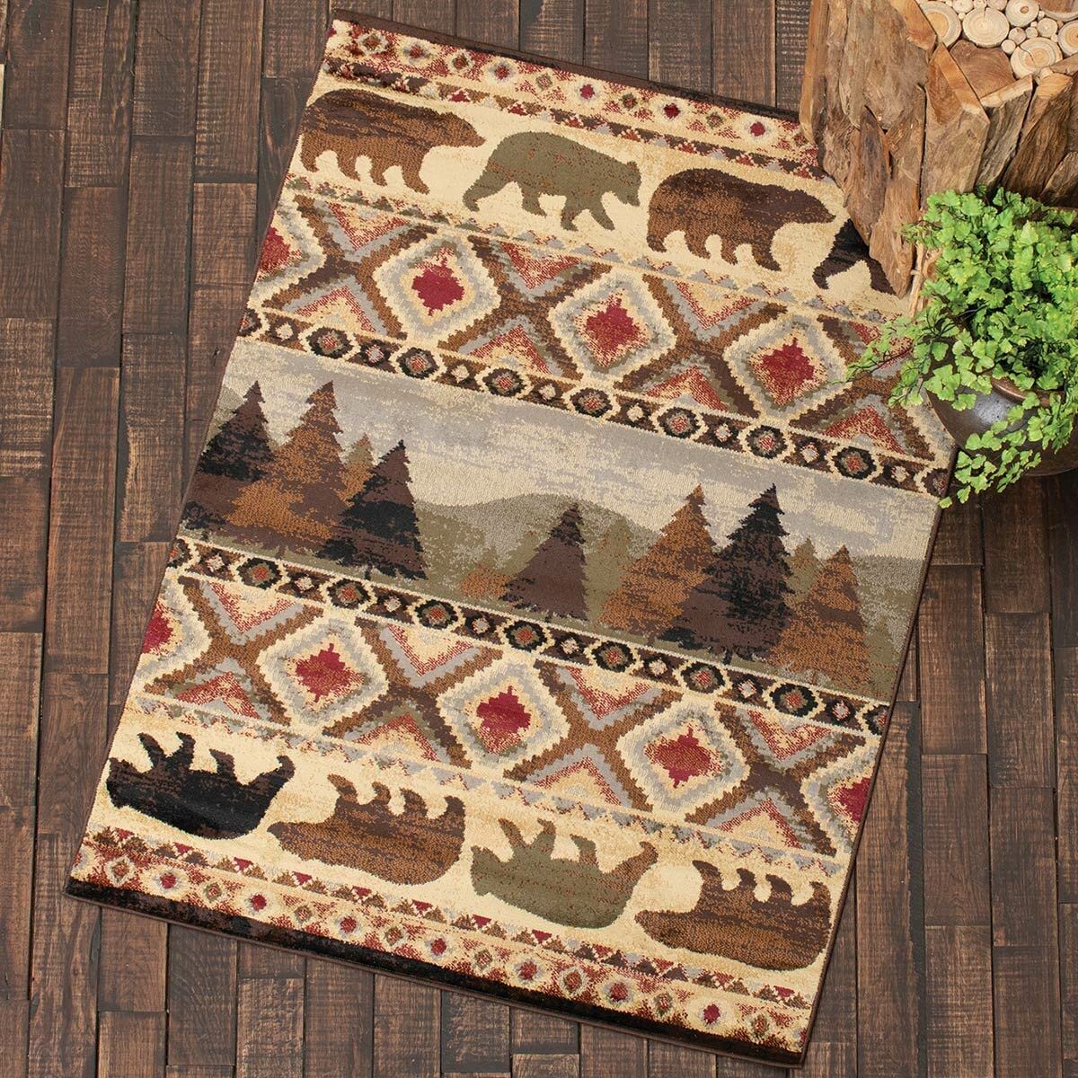 Premium Faux Sheepskin Fur Rug - Rustic Bear Design Area Rug for Cabin, Bedroom & Living Room - Wildlife Throw Rug in Brown/Red (26