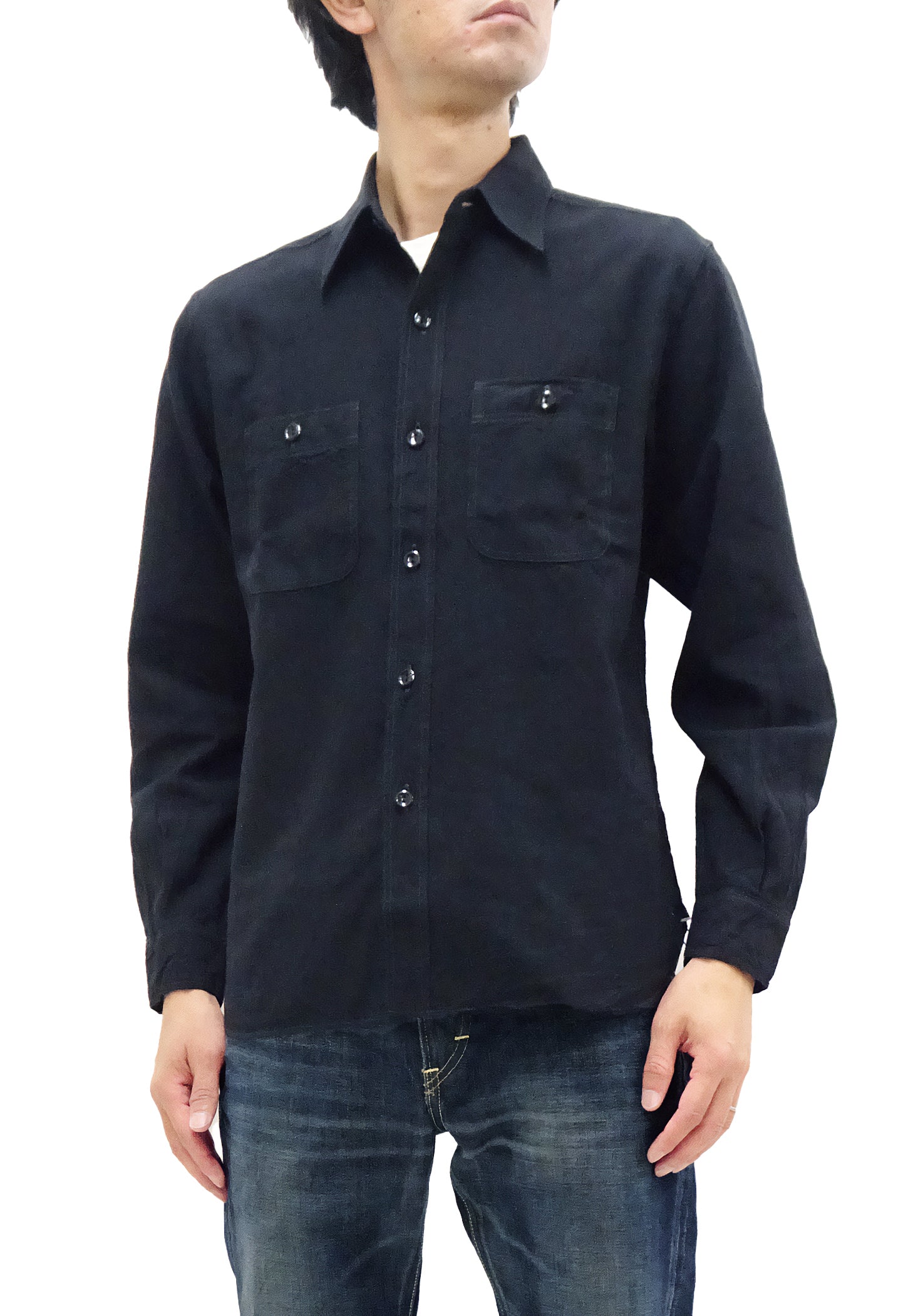 Buzz Rickson Men's William Gibson Plain Long Sleeve Chambray Shirt - Classic Casual Workwear & Everyday Style - BR29143 Black - Perfect for Office, Date Night & Smart Casual Outfits