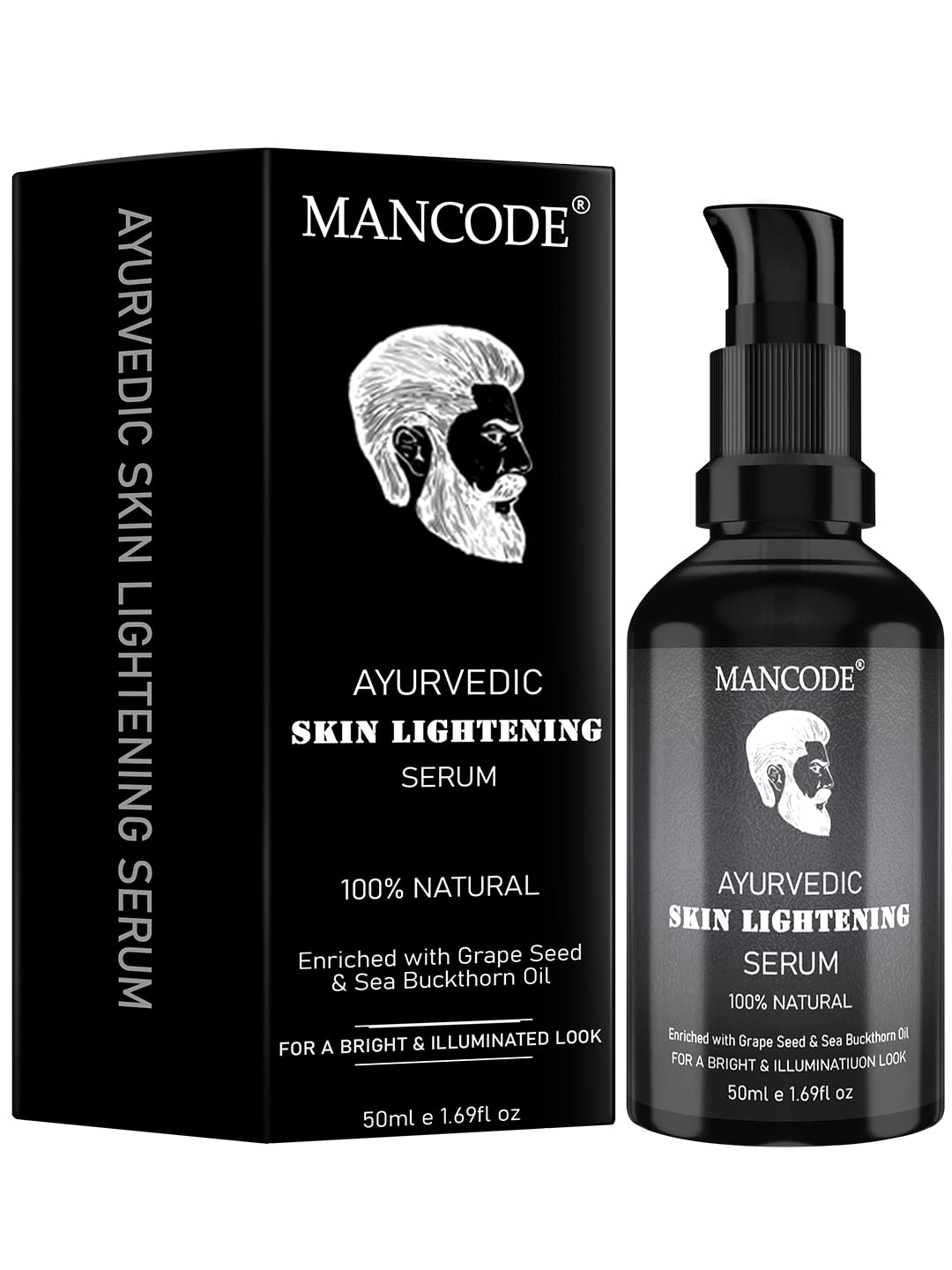 Mancode Ayurvedic Skin Lightening Serum - 50ml | Natural Skin Brightening & Detox Treatment | Herbal De-Tan Oil with Grape Seed & Lavender | Paraben-Free, 100% Organic Formula | For Radiant, Even-Toned Complexion | Perfect for Daily Skincare Routine & Post-Sun Care