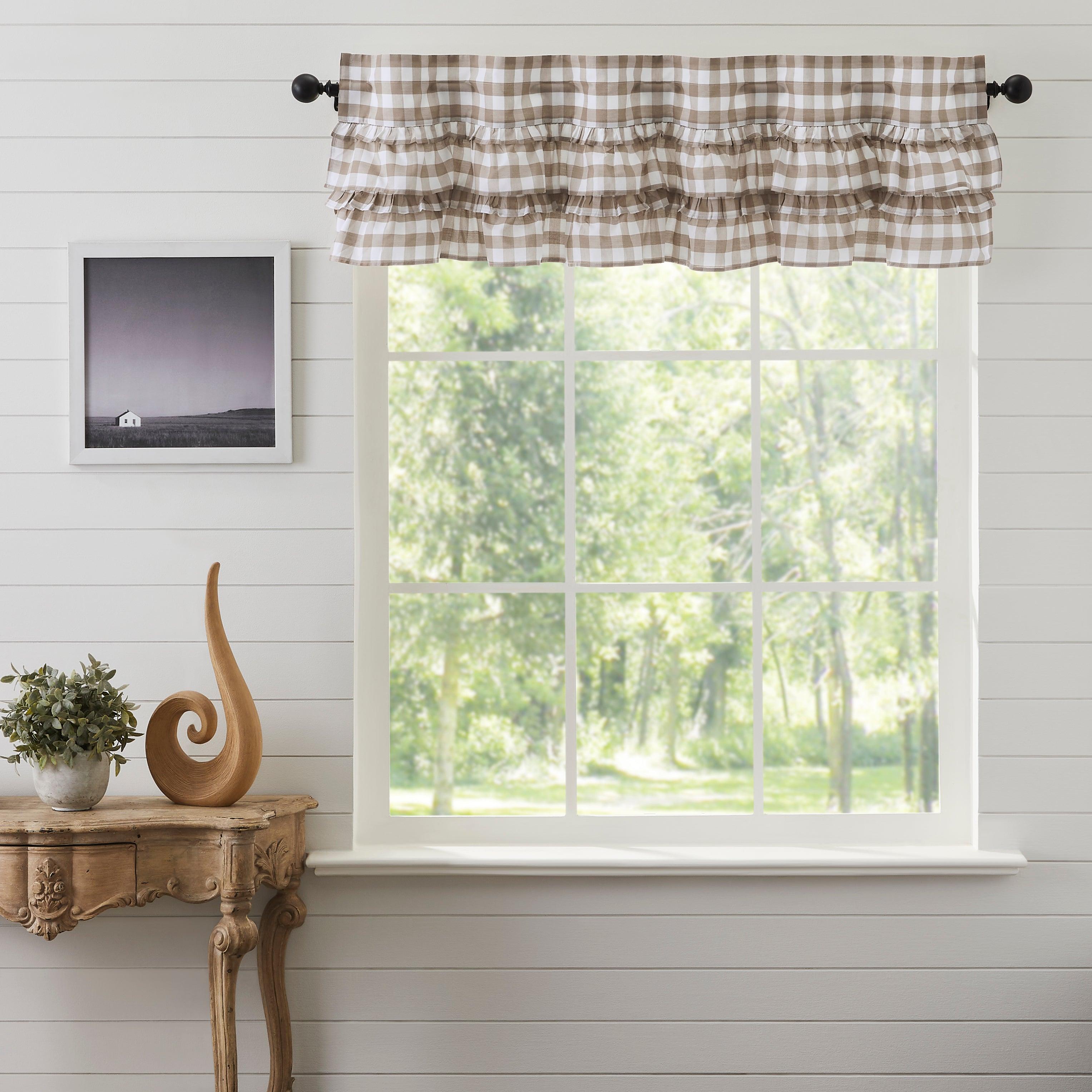 Annie Buffalo Portabella Check Ruffled Valance 16x60 - Elegant Window Treatment for Bedroom & Living Room Decor - VHC Brands