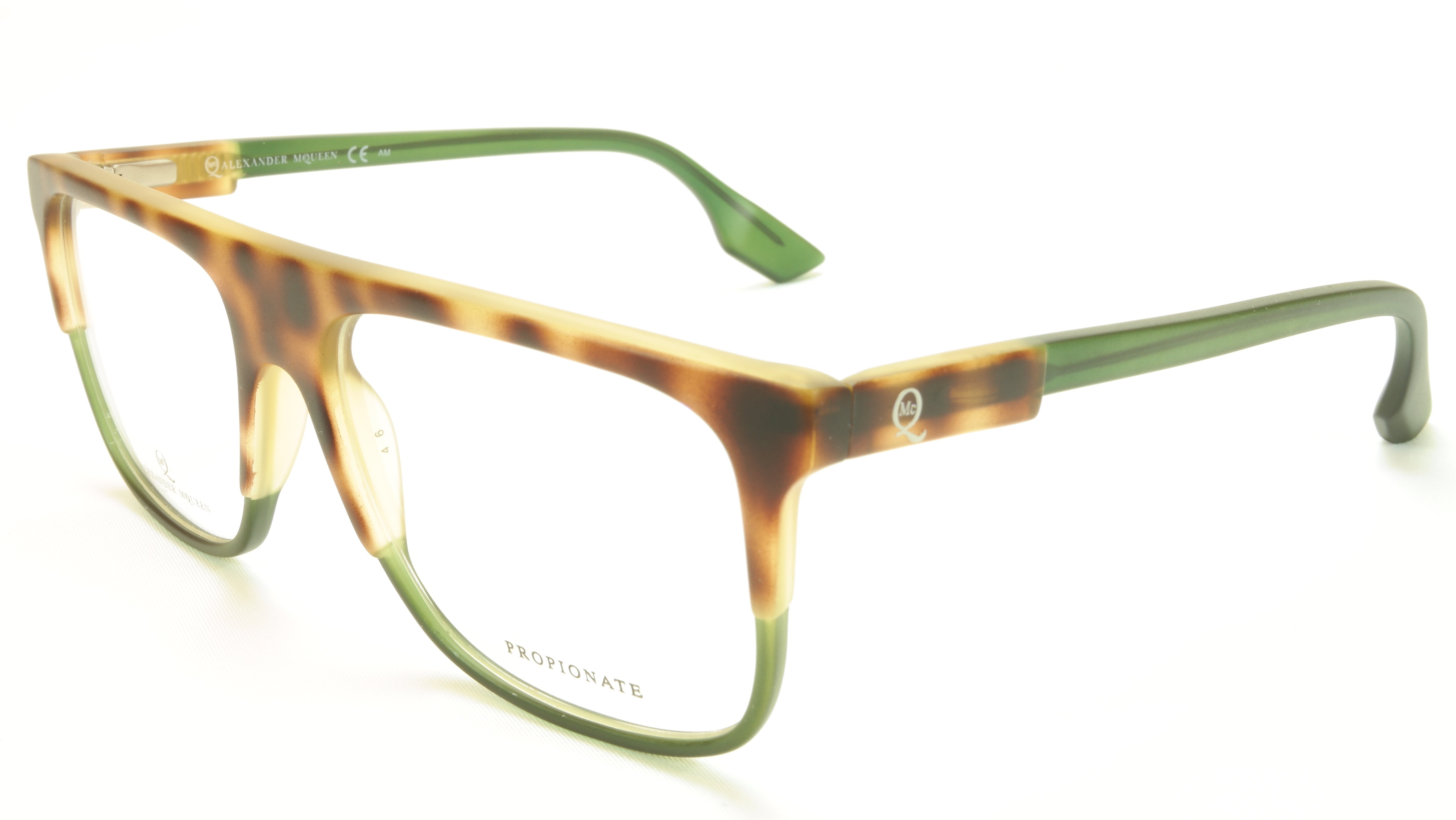Alexander McQueen MCQ 0051 G1Q Havana Green Acetate Eyeglasses Frame - Made in Italy | 55-16-145 Size | Luxury Designer Glasses for Men & Women | Perfect for Office, Reading & Fashion Accessories