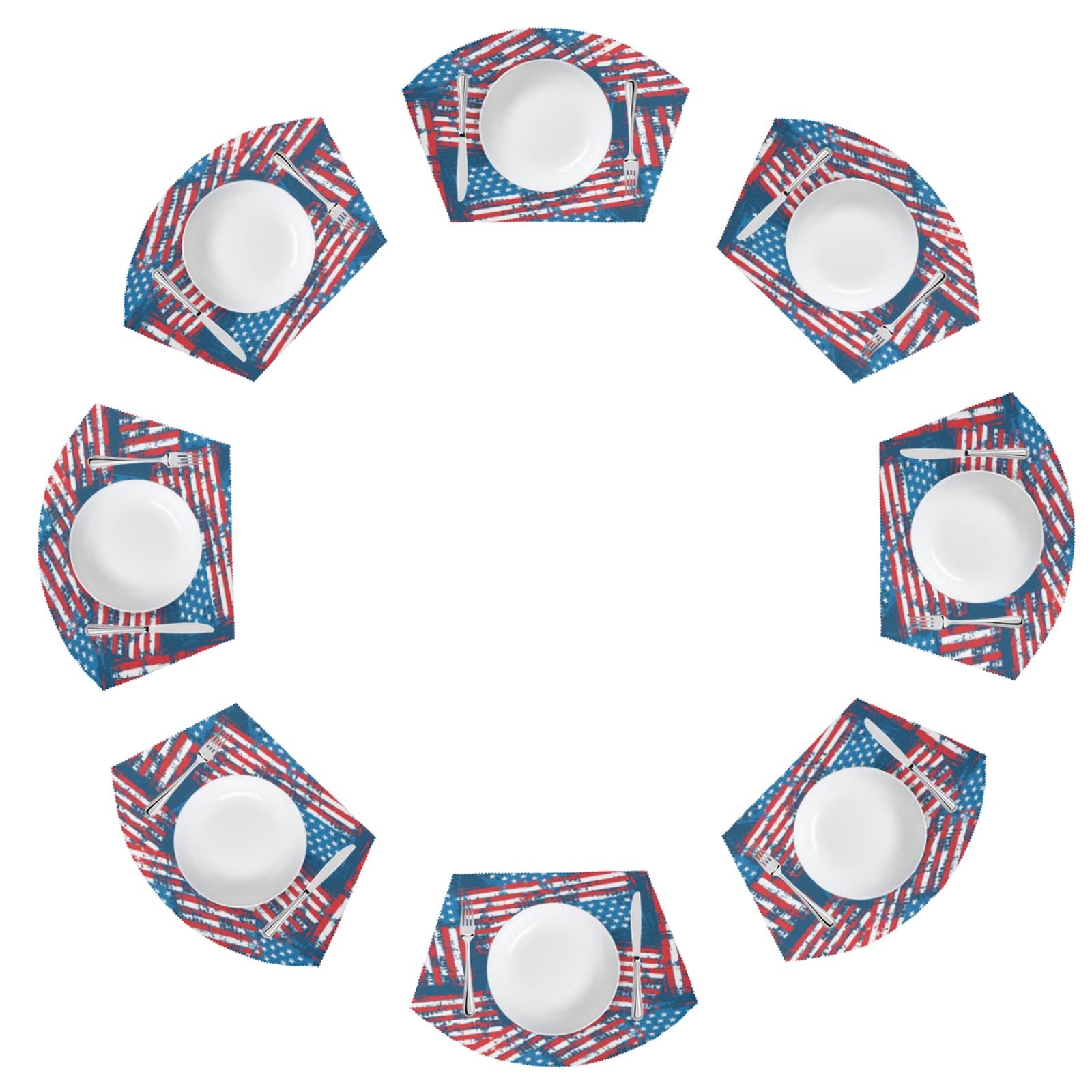 Striped Flag Round Table Placemats Set of 8 - Heat Resistant Non-Slip Dining Table Mats for Indoor/Outdoor Use - Perfect for Picnics, BBQs, and Holiday Decorations