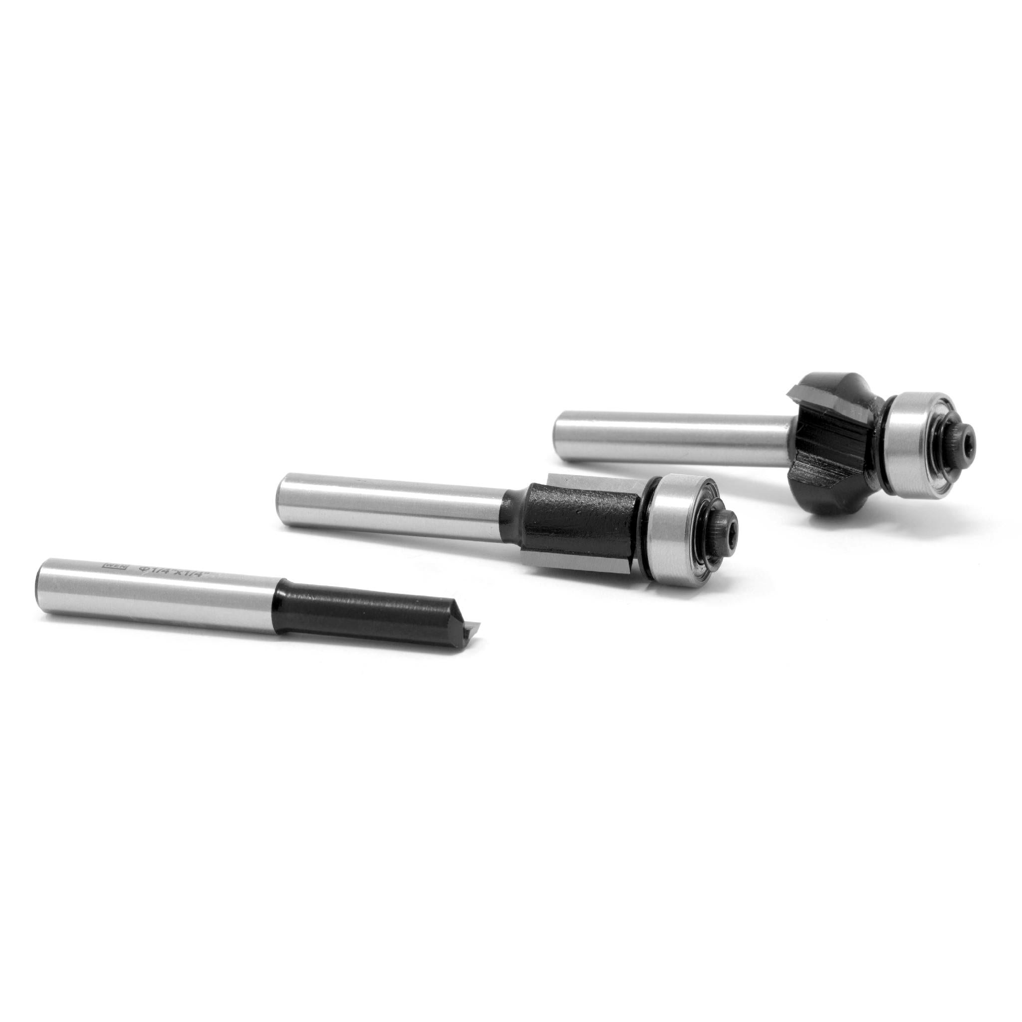 WEN RB500 3-Piece Heat Treated Carbide Tipped Router Bit Set for Woodworking - Perfect for Edge Trimming, Grooving & Profile Cutting in Hardwoods & Softwoods