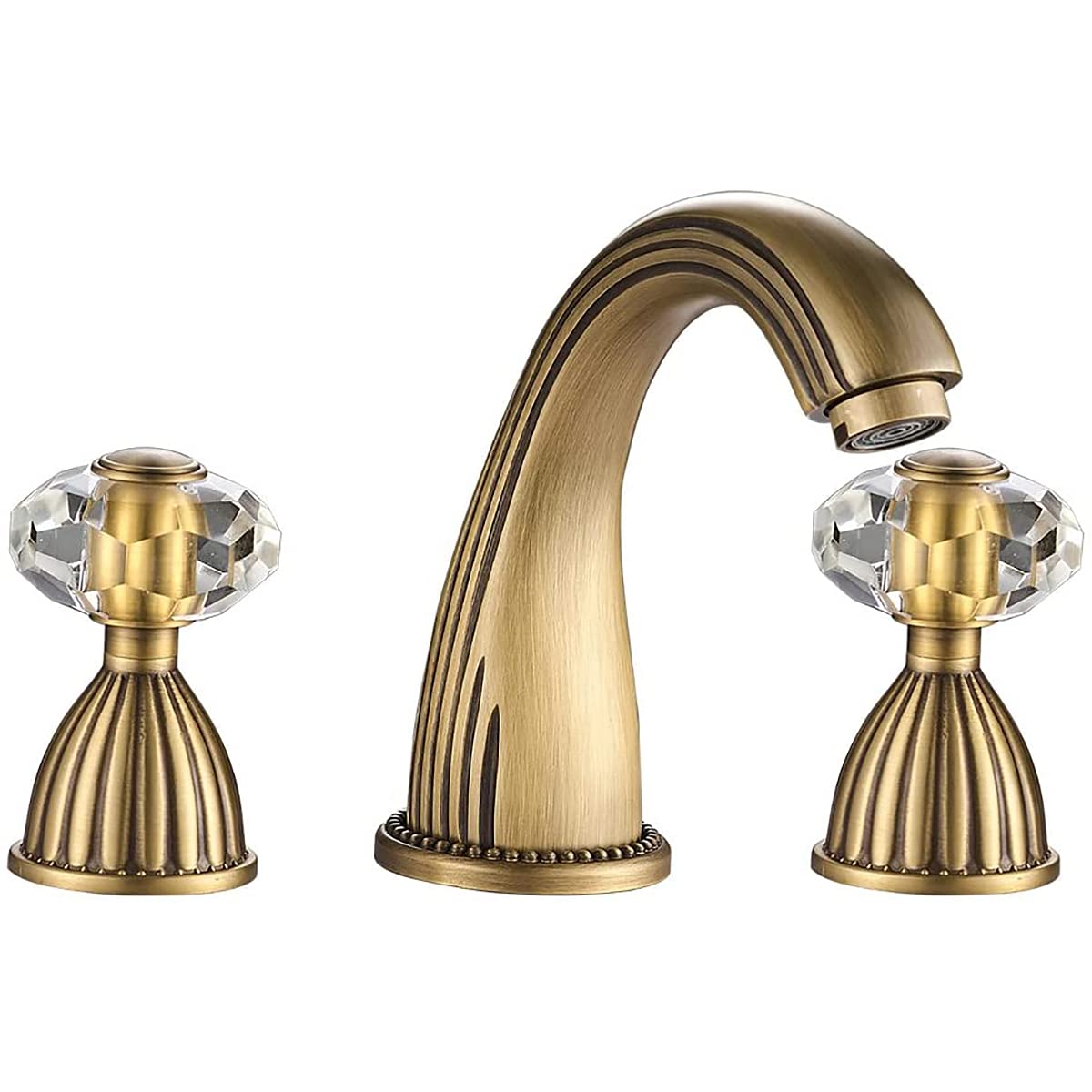 Antique Bronze 3-Hole Widespread Bathroom Sink Faucet with Crystal Handle - Deck Mounted Brass Mixer Tap for Vanity, Powder Room & Guest Bathroom