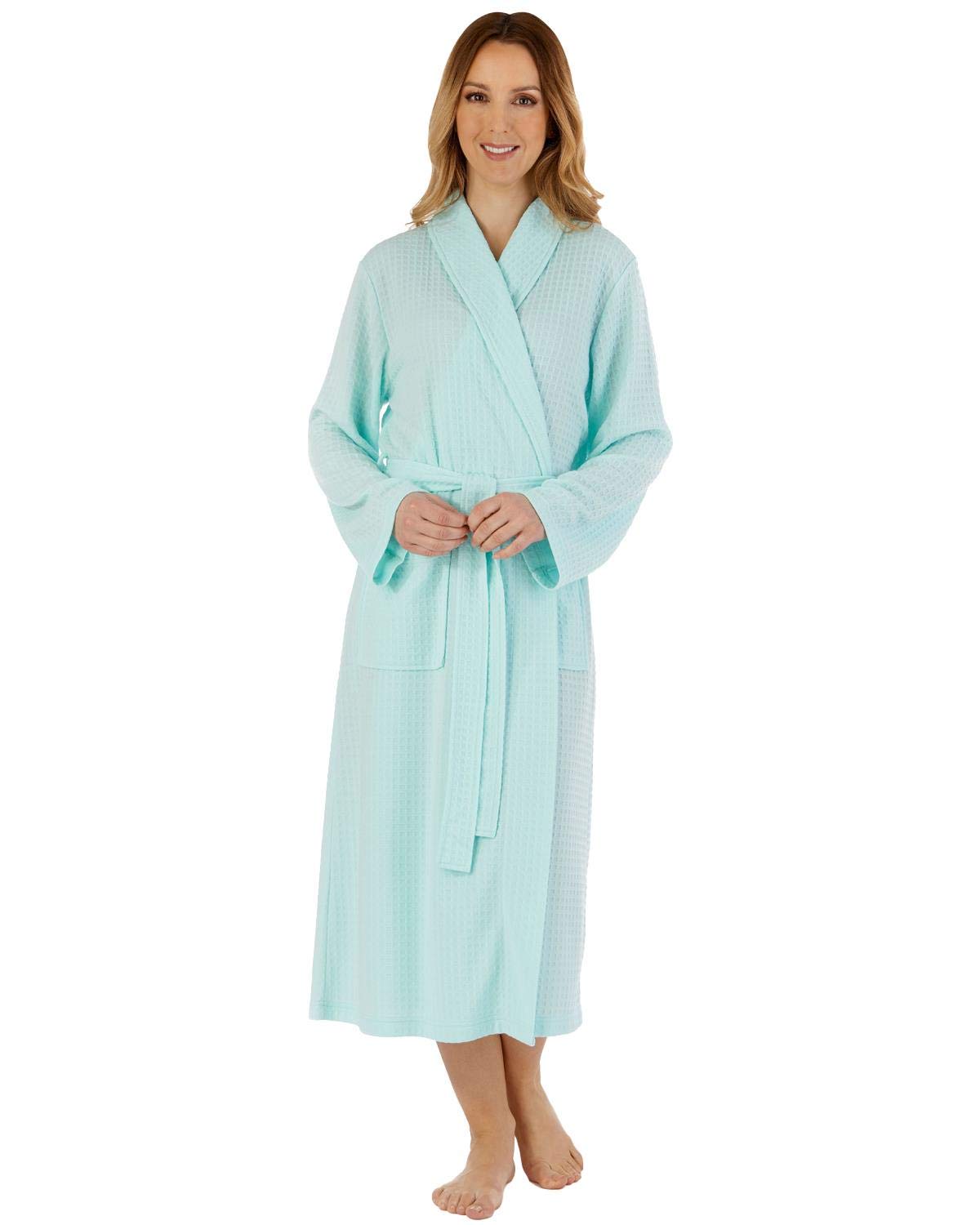 Slenderella Women's Shawl Collar Waffle Knit Robe - Houndstooth Pattern Wrap Dressing Gown in Mint, Pink, White & Blue | Cozy Loungewear for Home & Spa Relaxation