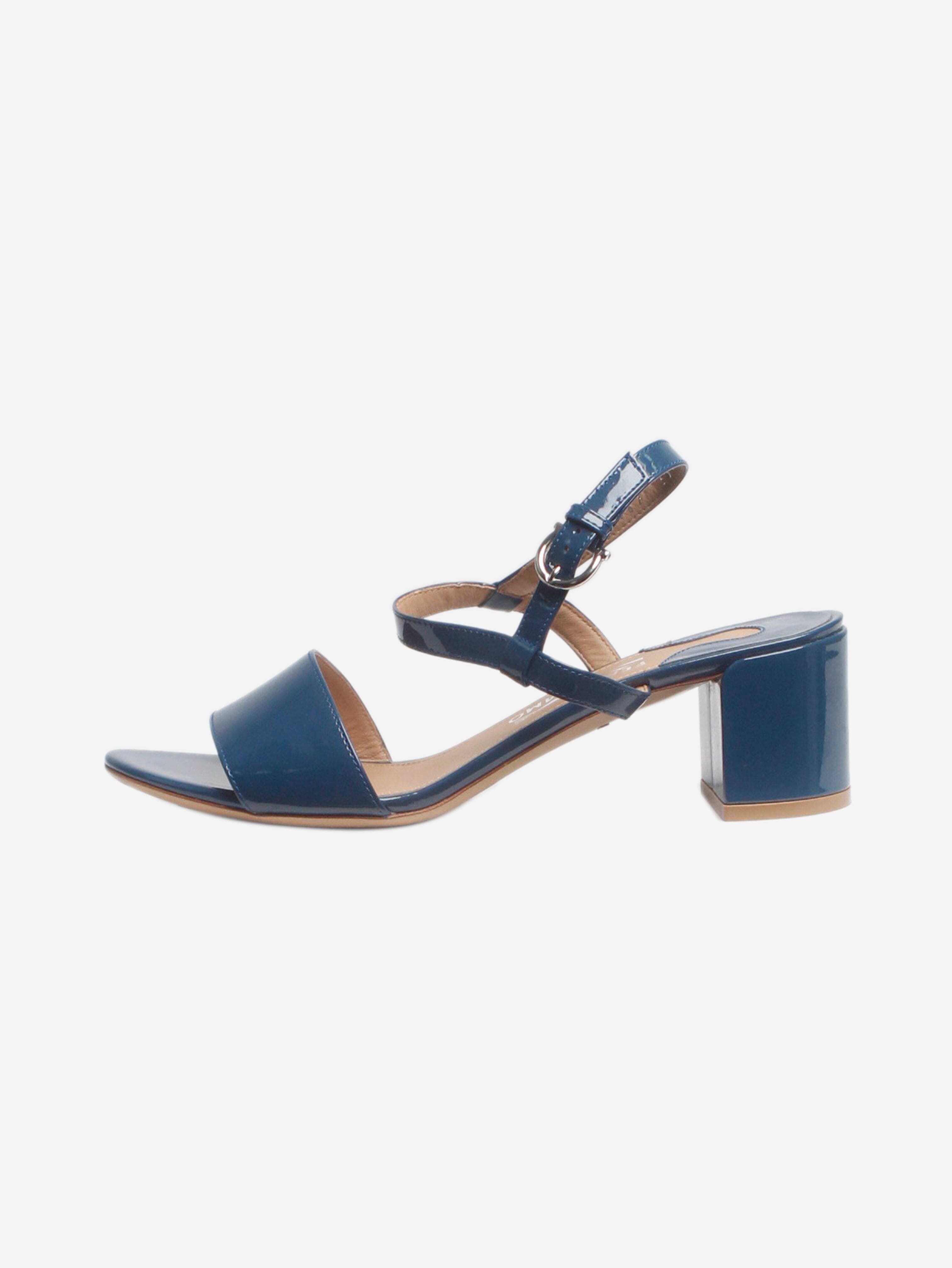 Blue Patent Leather Sandals Women's Size EU 37.5 (US 7.5) - Comfortable Summer Beach Wedding Party Shoes for Women