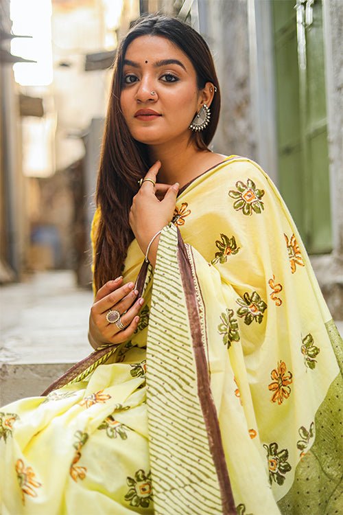 Handblock Printed Mul Cotton Saree - Traditional Indian Saree for Women, Wedding & Festive Occasions