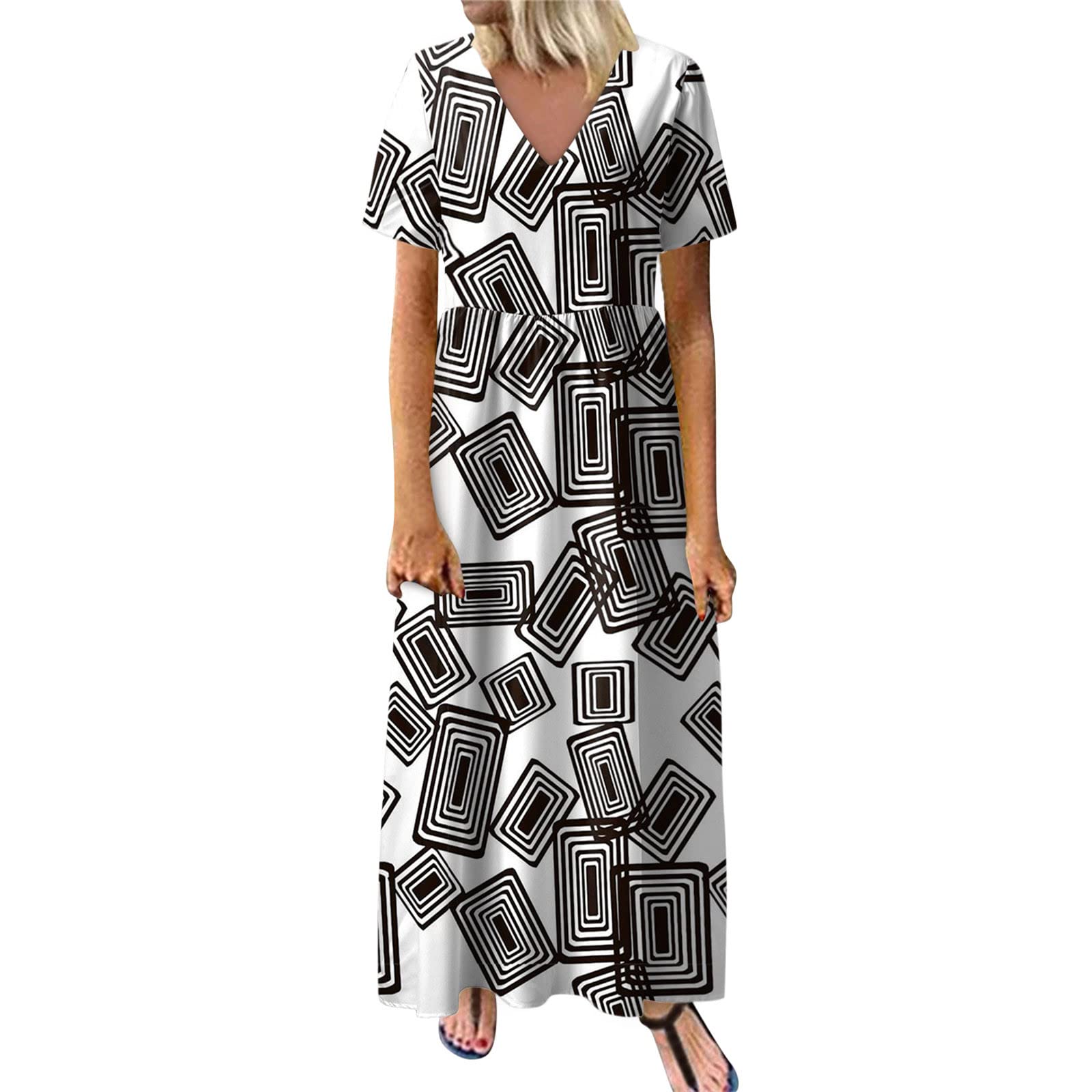 Floral Summer Maxi Dresses for Women - Short Sleeve V-Neck A-Line Beach Dress | Perfect for Vacation, Pool Party & Casual Outings