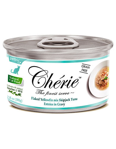 Premium Skipjack & Yellowfin Tuna in Gravy - Cherie Signature Wet Cat Food (80g) | High-Protein Entrees for Adult Cats | Perfect for Mealtime, Travel & Picky Eaters