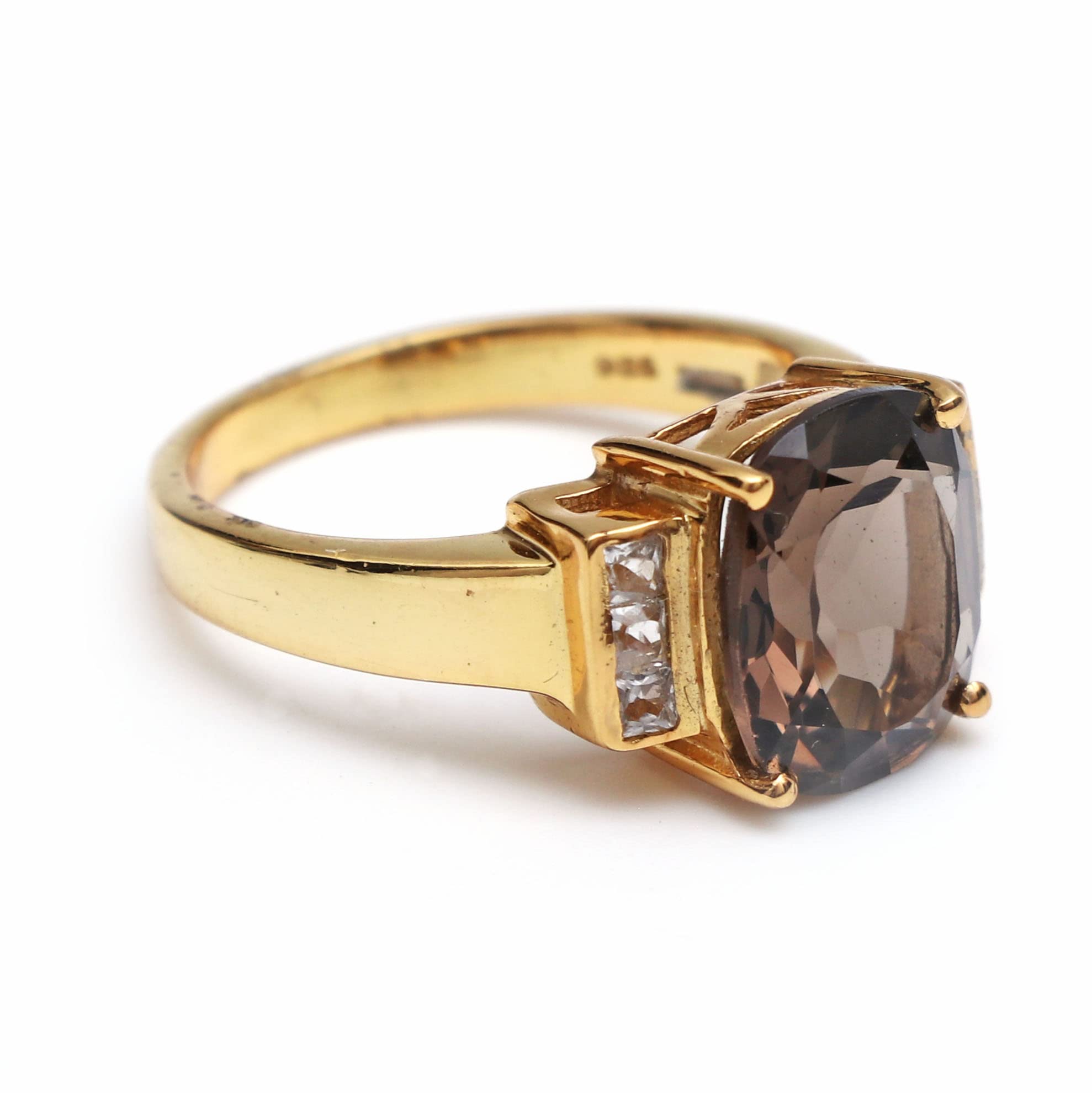HIFLYER JEWELS 925 Sterling Silver Ring - Yellow Gold Plated Smoky Quartz & White Topaz Gemstone Ring for Women | Elegant Jewelry Gift for Wife, Girlfriend, Mother | Perfect for Anniversary, Birthday, Valentine's Day