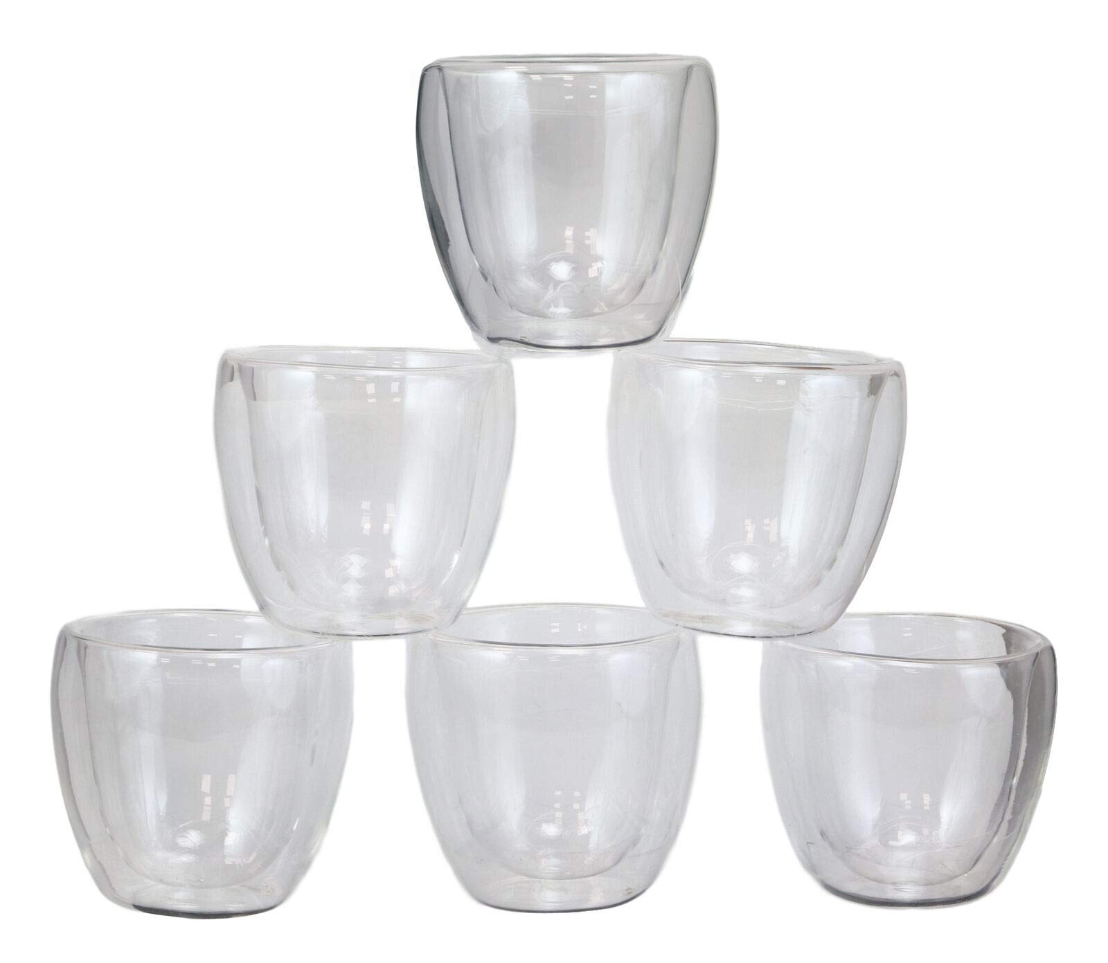 Premium Heat-Resistant Double Wall Glass Sake & Tea Cup Set - 6 Pack (4oz) - Ideal for Hot Tea, Japanese Sake, Espresso & Cold Beverages
