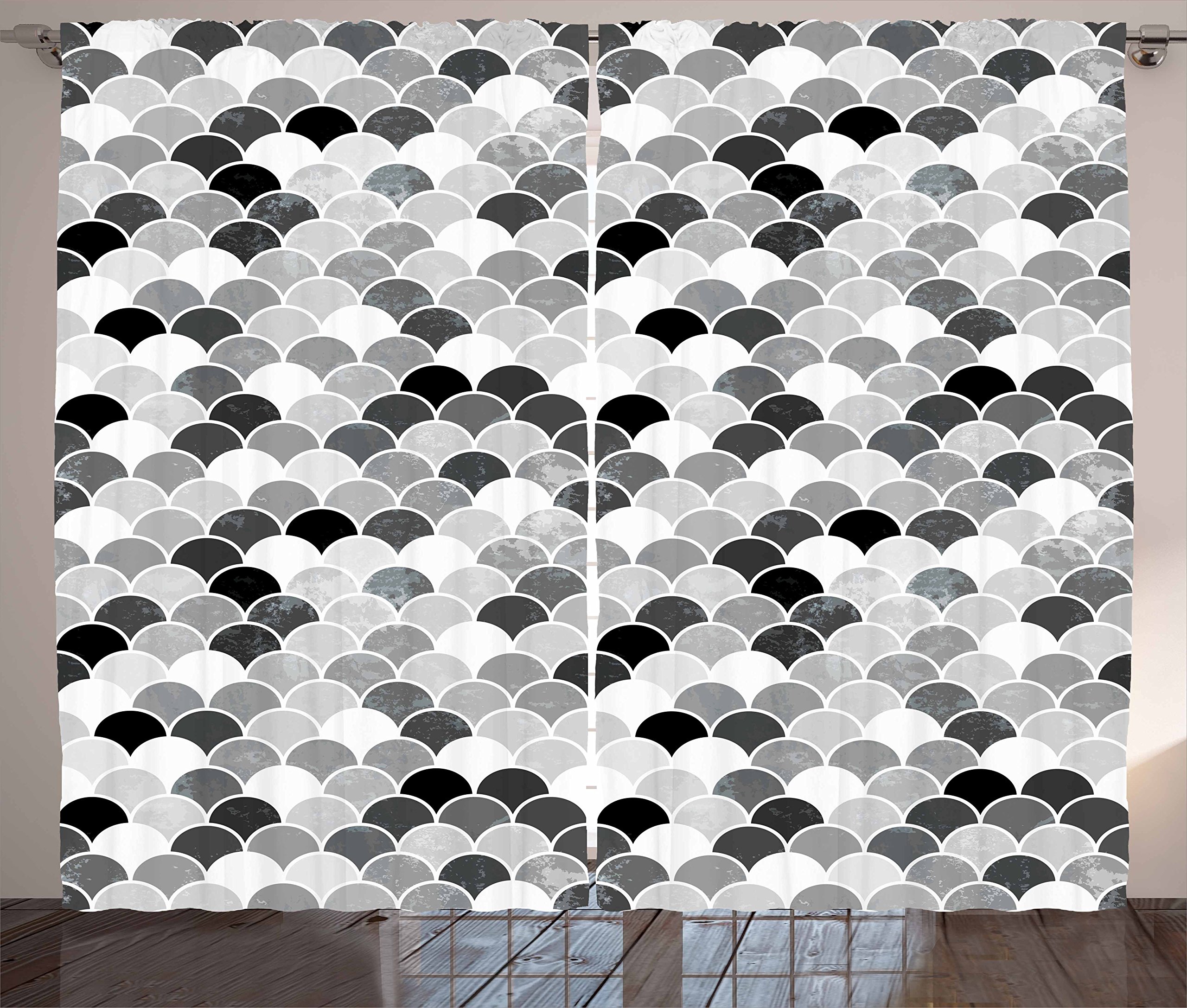 Ambesonne Fish Pattern Black Grey White Window Curtains 108