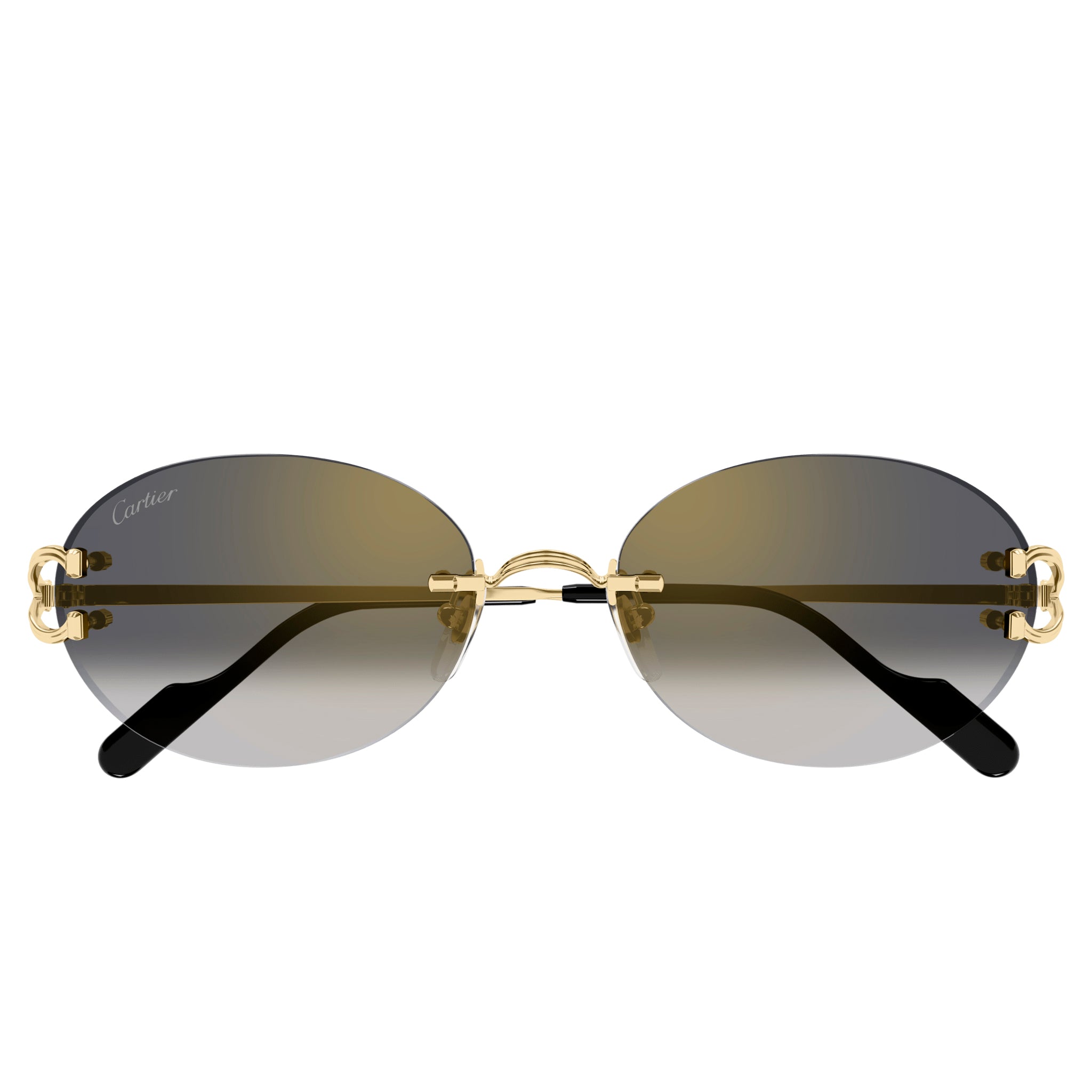 Cartier CT0551S 001 Oval C Decor Gold Grey Rimless Sunglasses for Women - Luxury Designer Eyewear for Fashion & Outdoor Activities