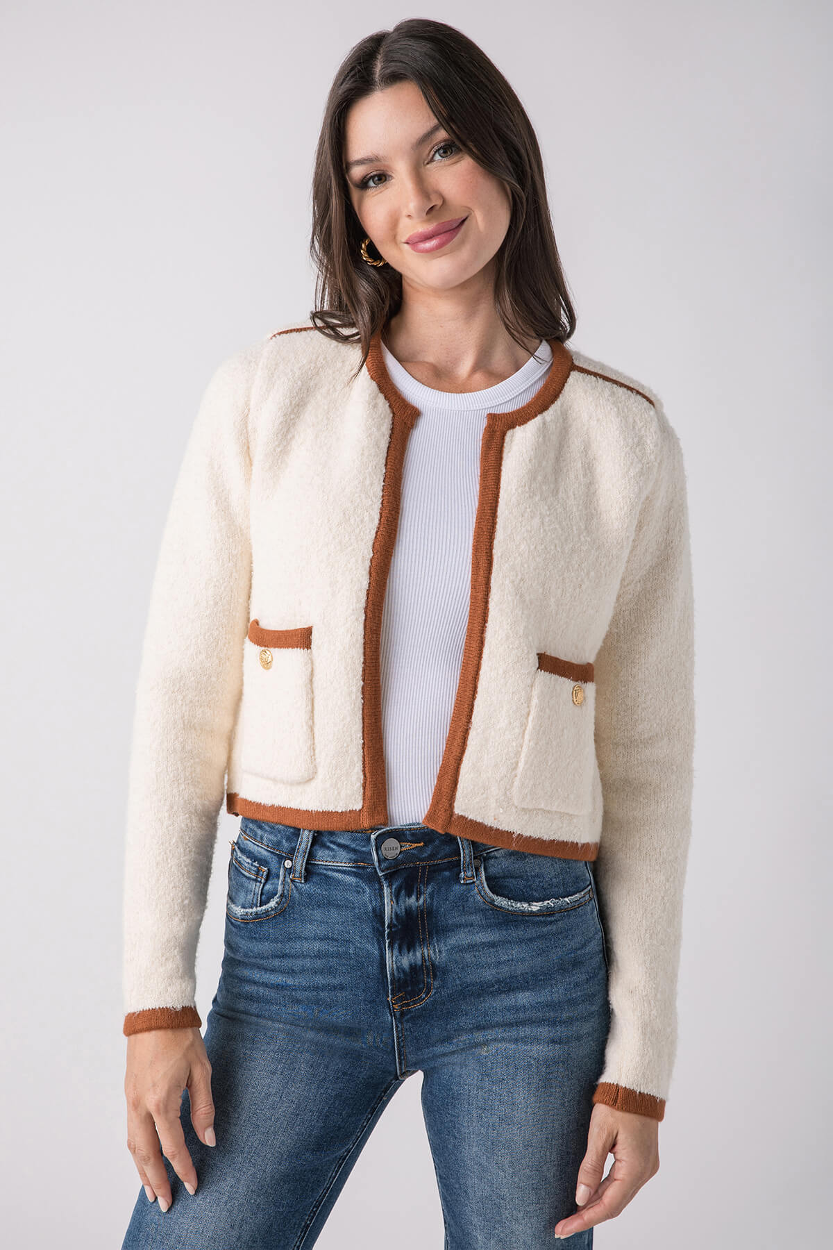 THML Women's Contrast Trim Jacket - Stylish Outerwear for Casual Outings, Work & Evening Events
