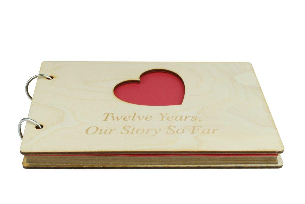 12 Year Anniversary Wooden Scrapbook - Romantic Gift for Wife or Girlfriend - Perfect for Wedding Anniversaries, Valentine's Day & Special Occasions