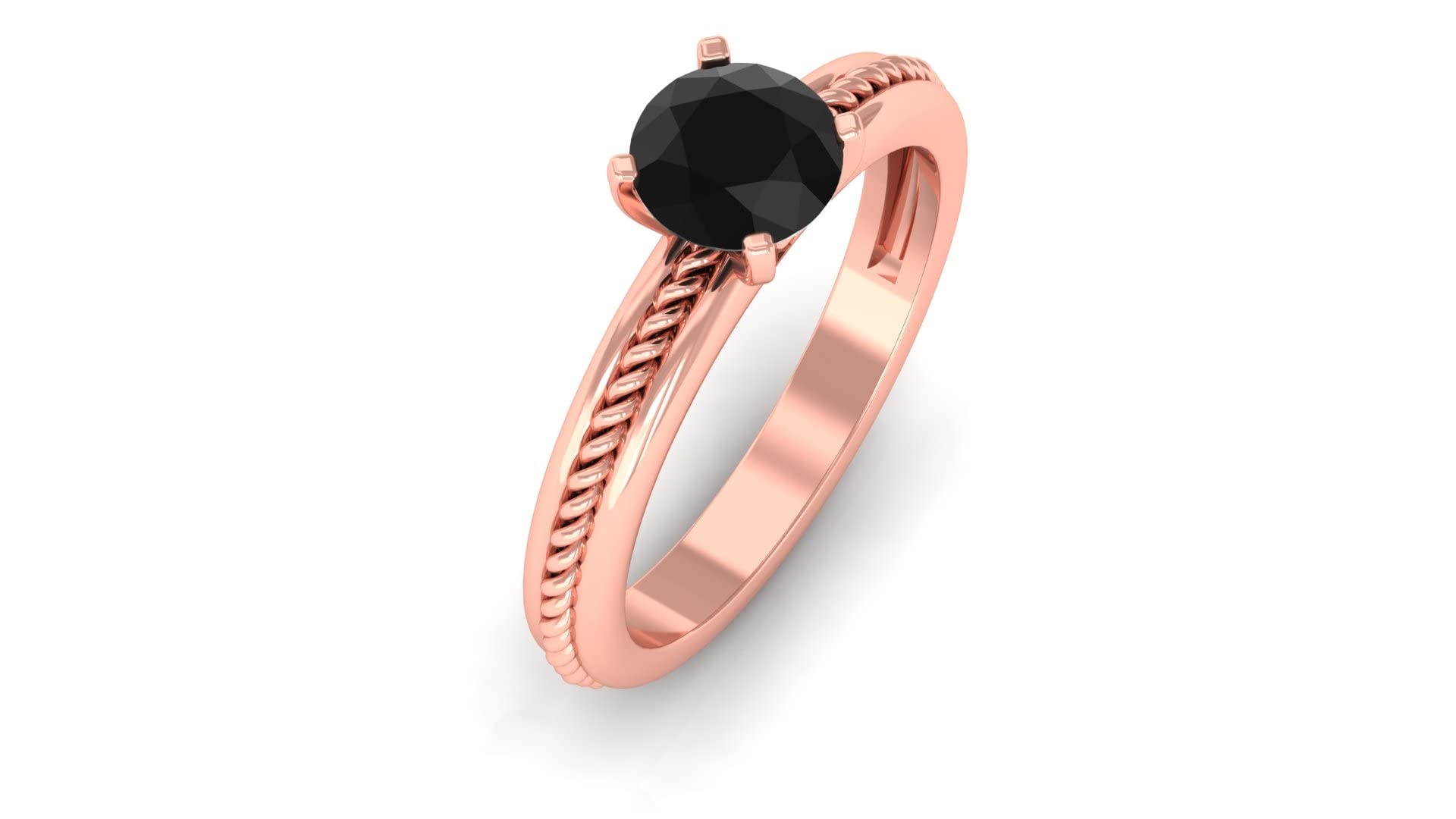 0.50 CT Lab-Created Black Diamond Solitaire Ring in 14K Solid Gold, 4.5 MM Round Cut Black Diamond Twisted Rope Ring for Women - Perfect for Engagement, Anniversary Gifts & Special Occasions