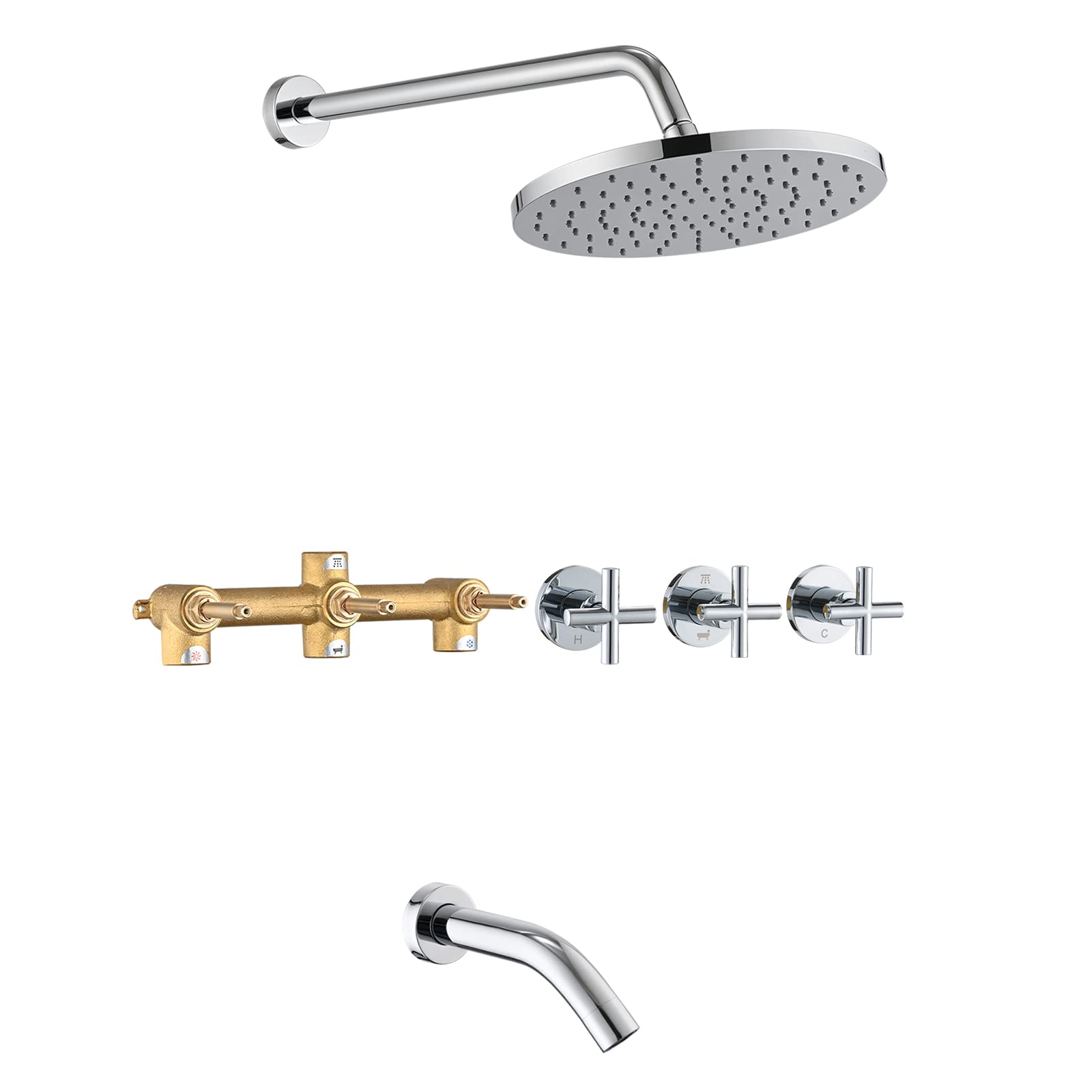 PROOX 3-Handle Wall Mounted Tub Shower Faucet Set with 10