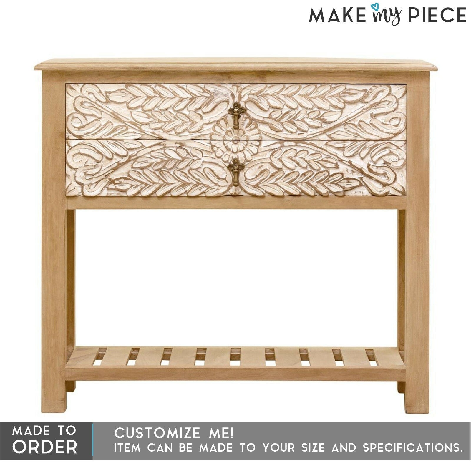 Floral Carved Solid Wood 2-Drawer Hallway Console Table - Elegant Entryway Furniture for Living Room, Bedroom & Foyer Decor