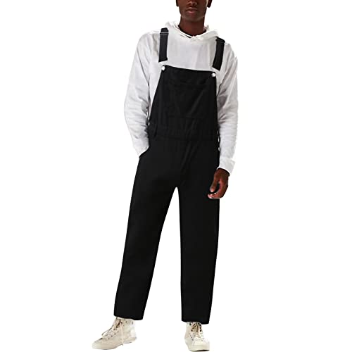 Men's Slim Fit Denim Overalls with Pockets - Casual Workwear & Street Style