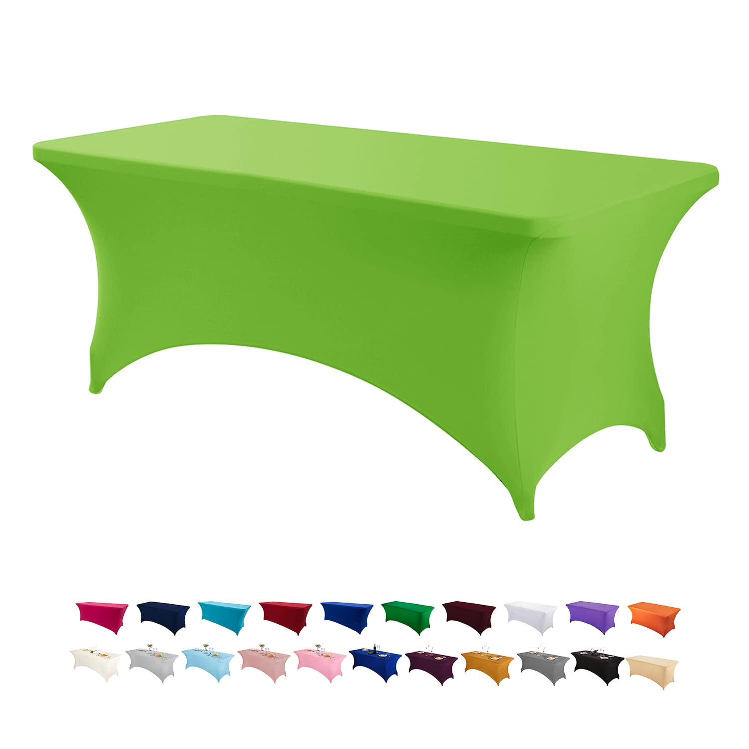 Peomeise 8FT Spandex Table Cover - Stretchable Rectangular Tablecloth for Banquet, Wedding, Party - Wrinkle & Stain Resistant - Apple Green (96 Inches) - Perfect for Event Decor, Buffet Tables & Outdoor Gatherings
