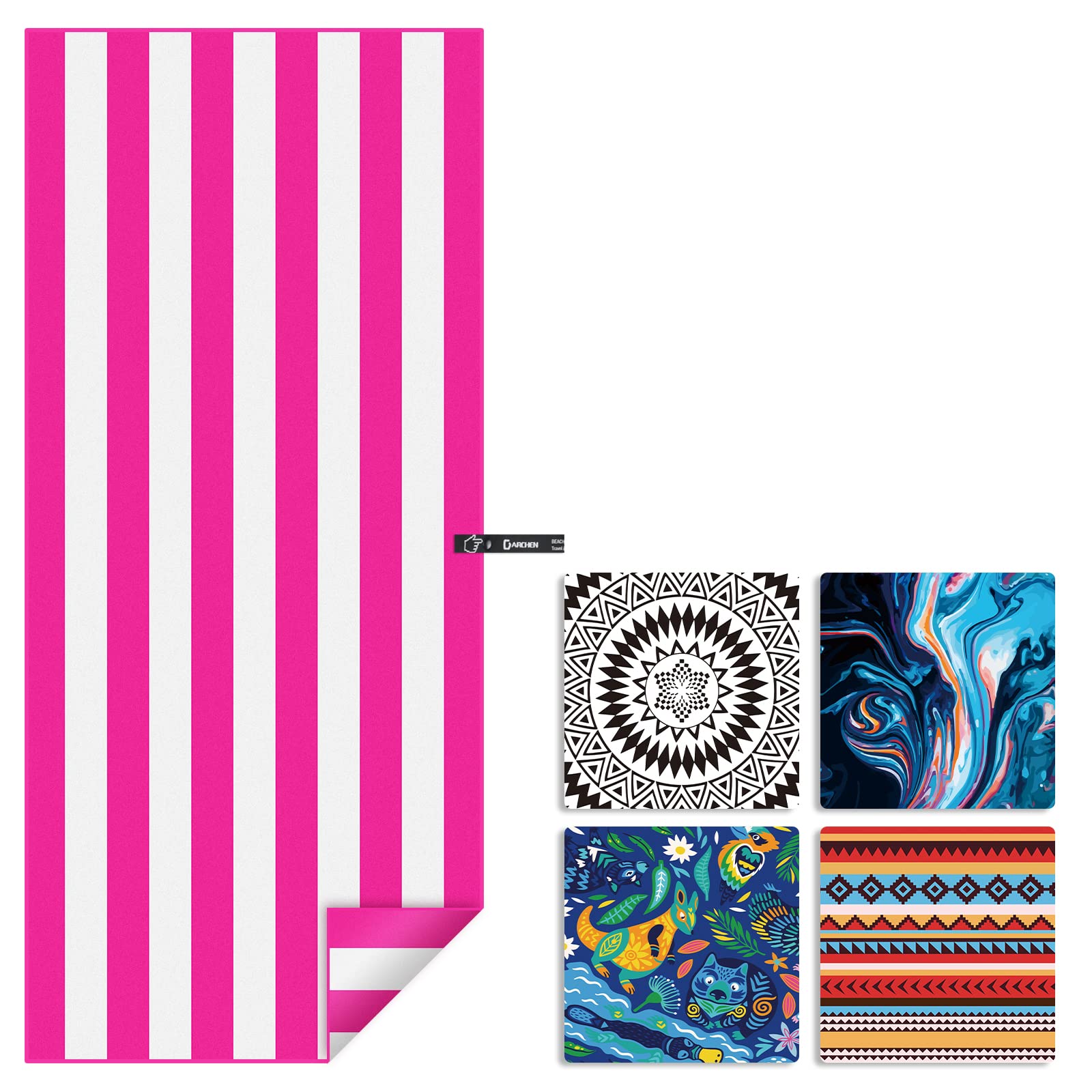 **DARCHEN Oversized Microfiber Beach Towel - Quick Dry, Sand Free, XL 70x35 & Large 63x31.5 - Lightweight Travel Towel for Swimming, Pool, Vacation - Perfect for Adults & Kids [1 or 4 Pack]**    *(Ideal for beach trips, poolside lounging, yoga, gym, camping, and outdoor adventures!)*
