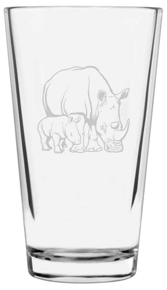 Rhino & Baby Zoo Animal 16oz Pint Glass - Bar & Home Decor