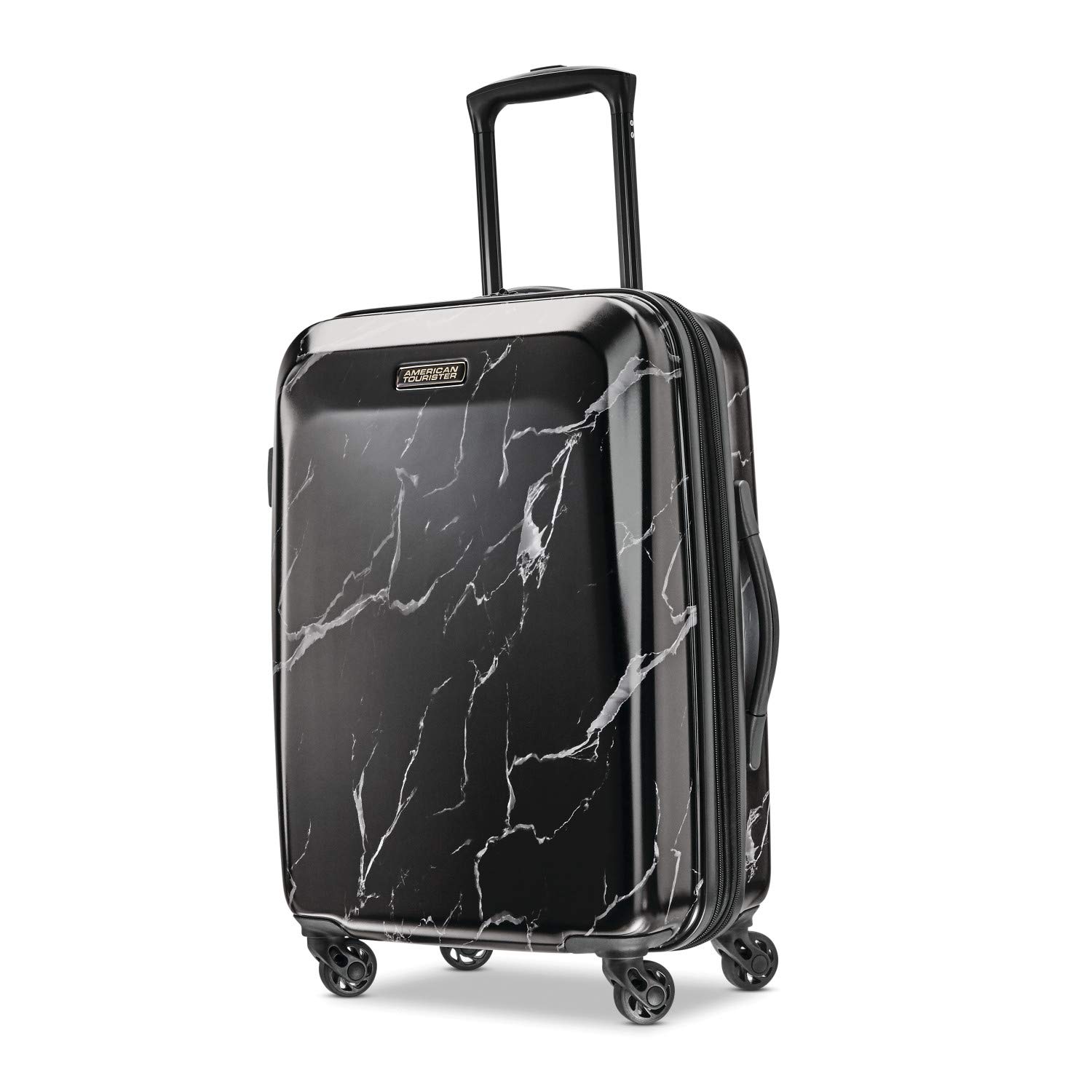 American Tourister Moonlight Hardside Expandable Spinner Luggage 24-Inch, Black Marble - Durable Checked-Medium Suitcase for Travel, Business Trips & Vacation Packing