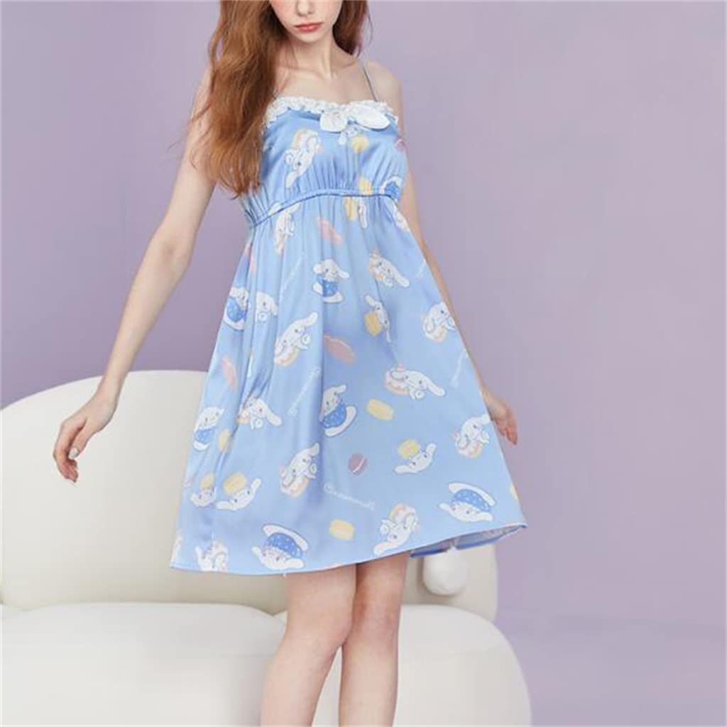 Women's Thick Cute Ice Silk Suspender Nightdress - Sexy Summer Pajama Set for Home Wear (Blue, Size L) | Perfect for Lounging, Sleepovers & Romantic Nights