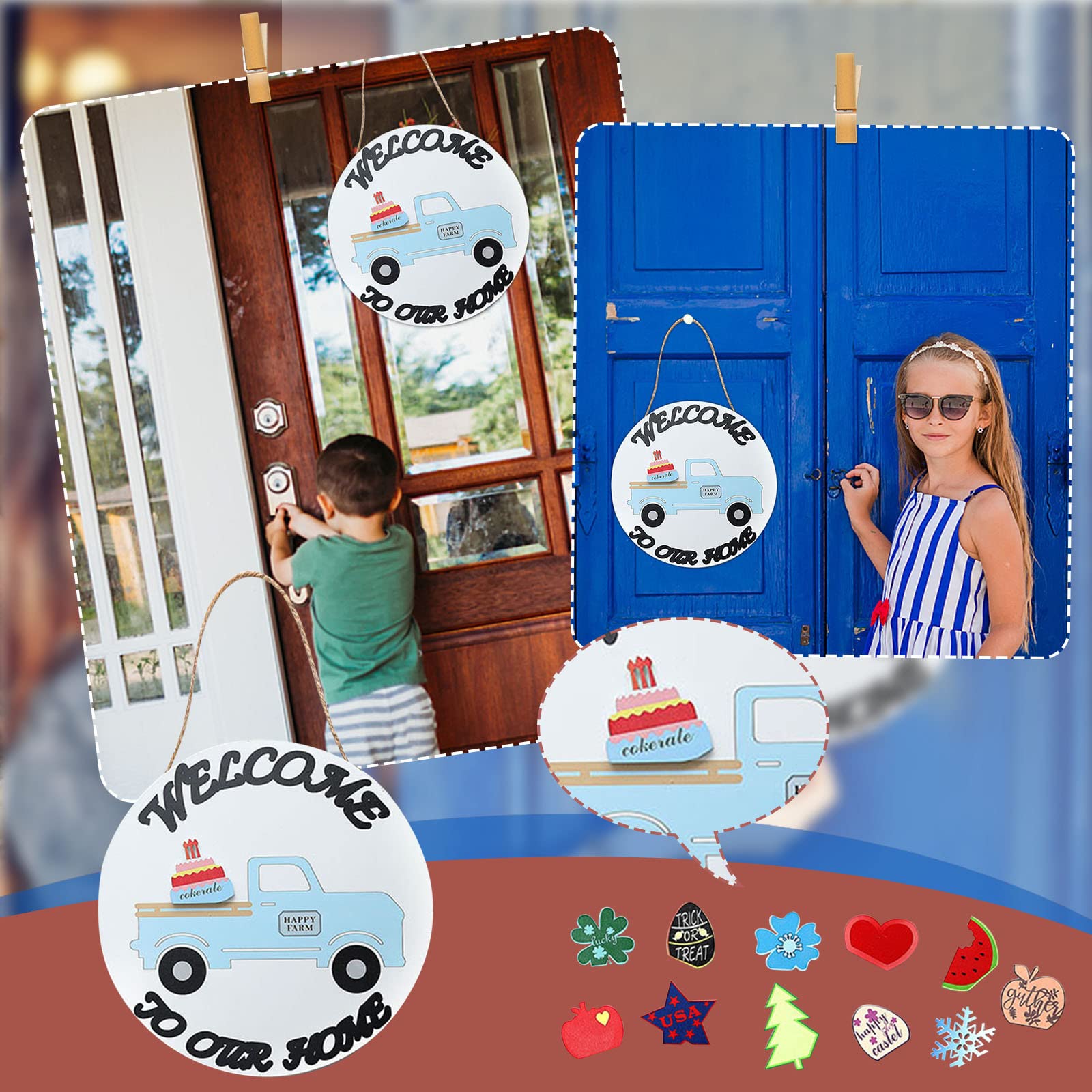 Blue Wooden DIY Hanging Door Garland - Handmade Home Decor for Christmas, Weddings & Indoor Wall Decoration