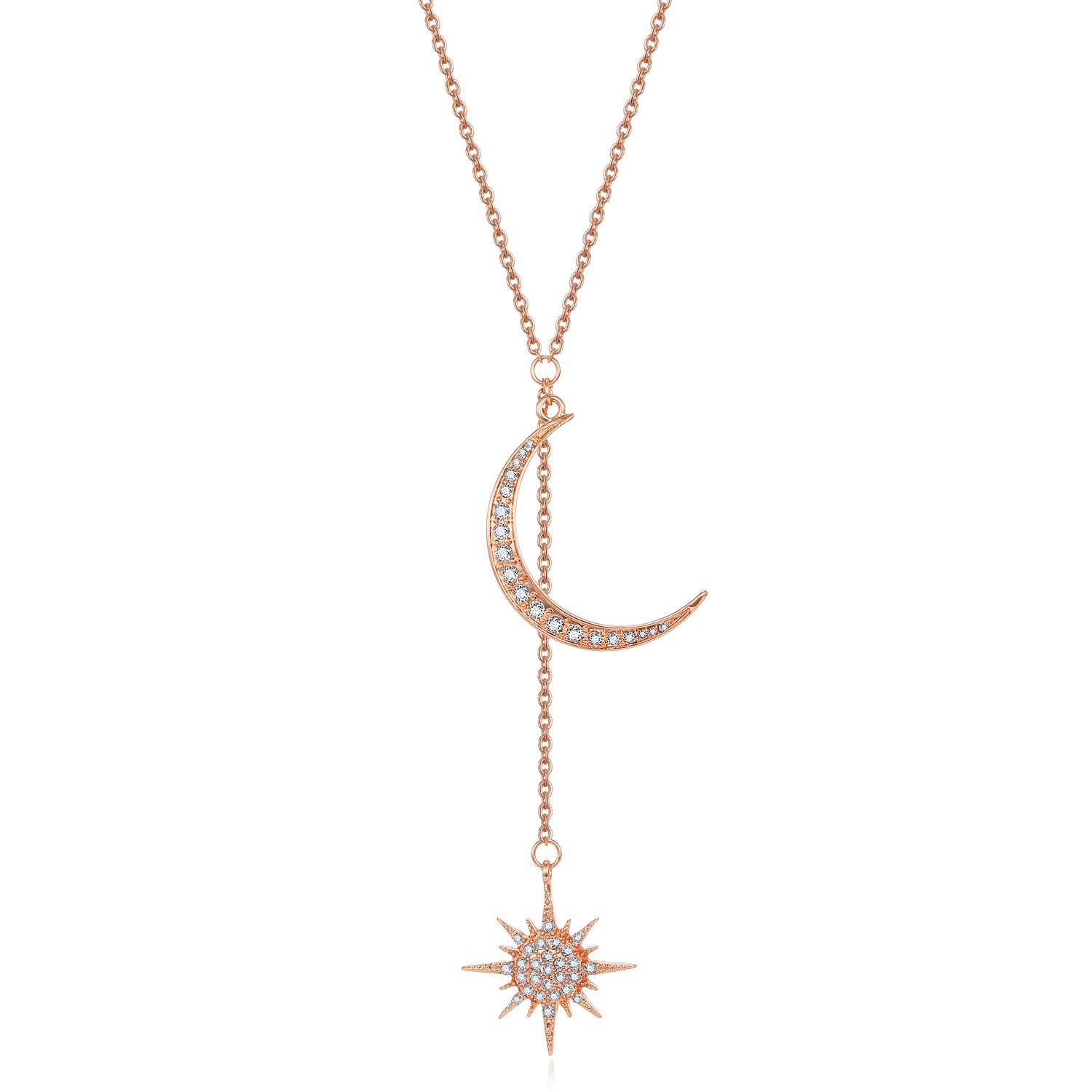 Feximzl Crystal Moon & Star Necklace for Women - Elegant Gold Chain Pendant Jewelry - Perfect for Parties, Date Nights & Gifts