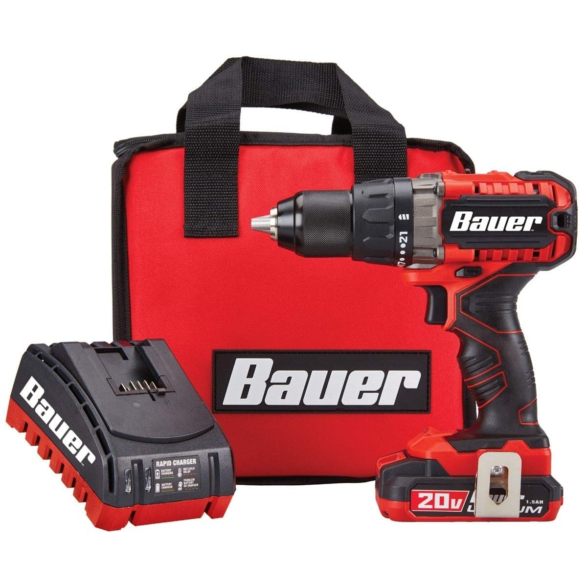 Bauer 1792C-B1 Hypermax Lithium Hammer Drill Kit - 20V Cordless Power Tool with Battery & Charger for Drilling, Screwing & Masonry Work - Perfect for DIY Projects, Home Repairs & Construction Sites