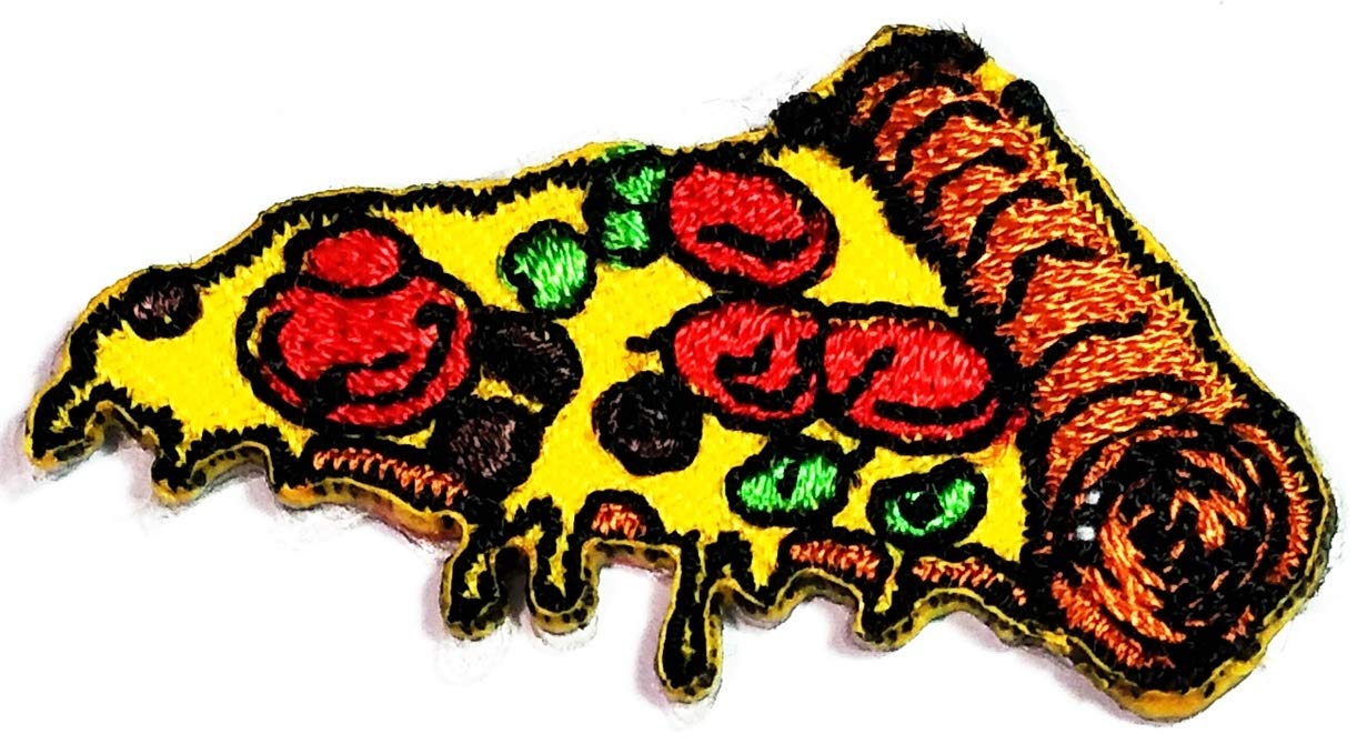 PARITA Small Fast Food Pizza Cartoon Iron On Patch - Embroidered Applique for Backpacks, Jeans, Jackets & T-Shirts | DIY Clothing Customization for Kids & Adults | Perfect for School, Parties & Fashion Outfits