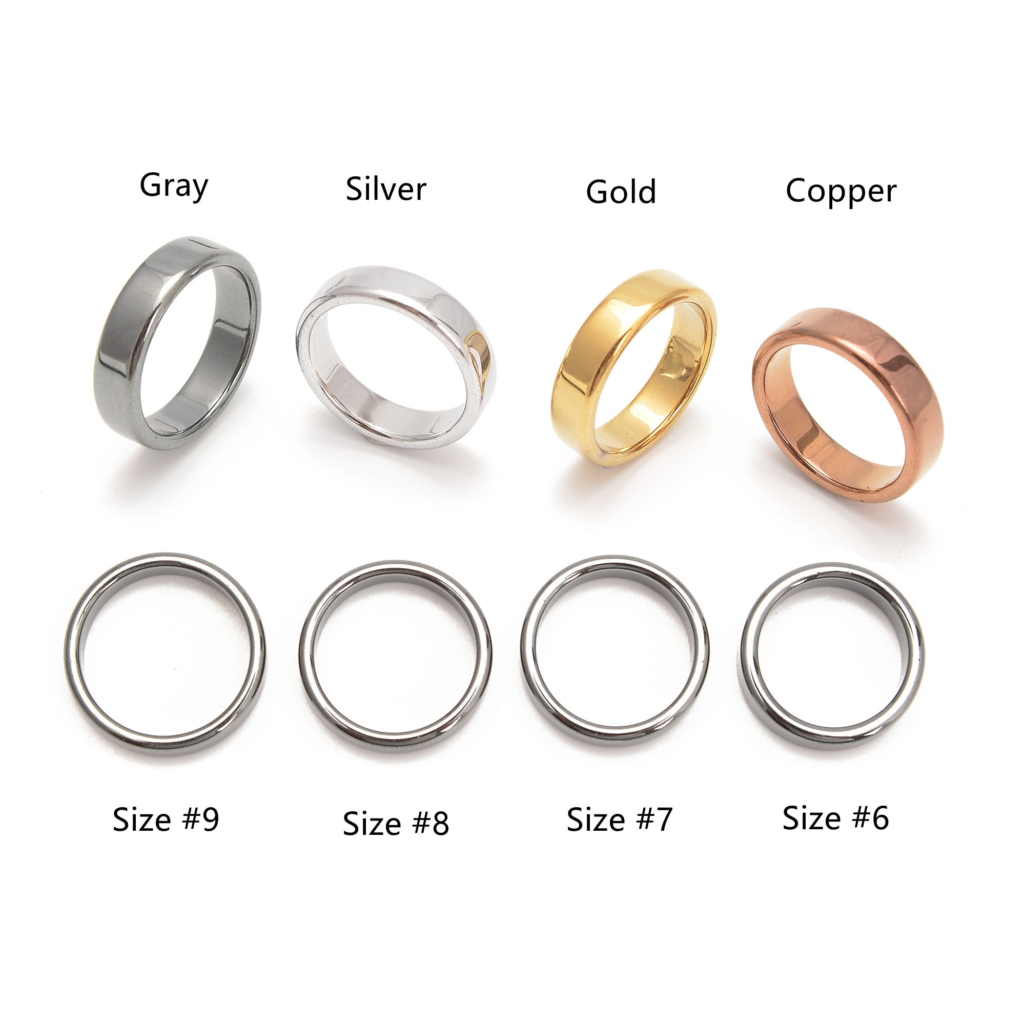 Hematite Band Ring Set - 4 Sizes Flat Basic Rings (4 Pcs/Bag) - Perfect for Stacking, Minimalist Jewelry & Everyday Wear