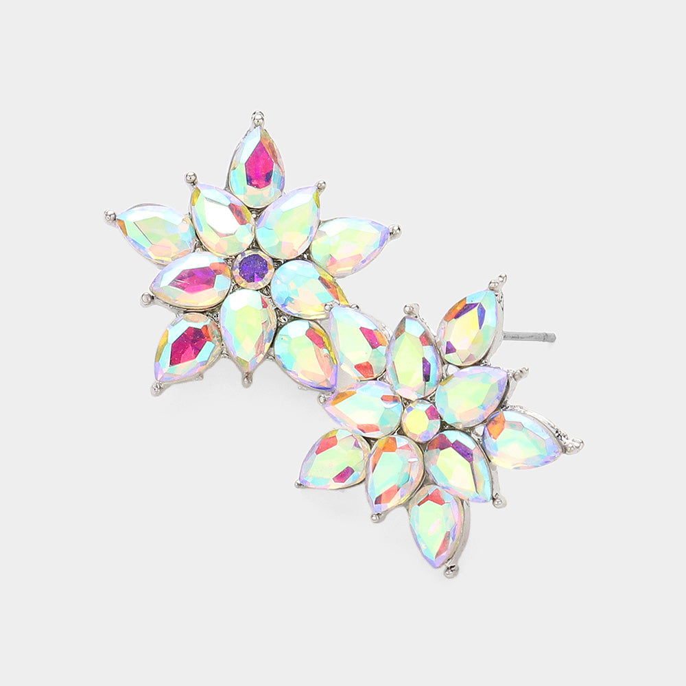 AB Cluster Stone Flower Stud Pageant Earrings for Women - Elegant Interview Earrings | 637762 | Perfect for Prom, Weddings & Formal Events