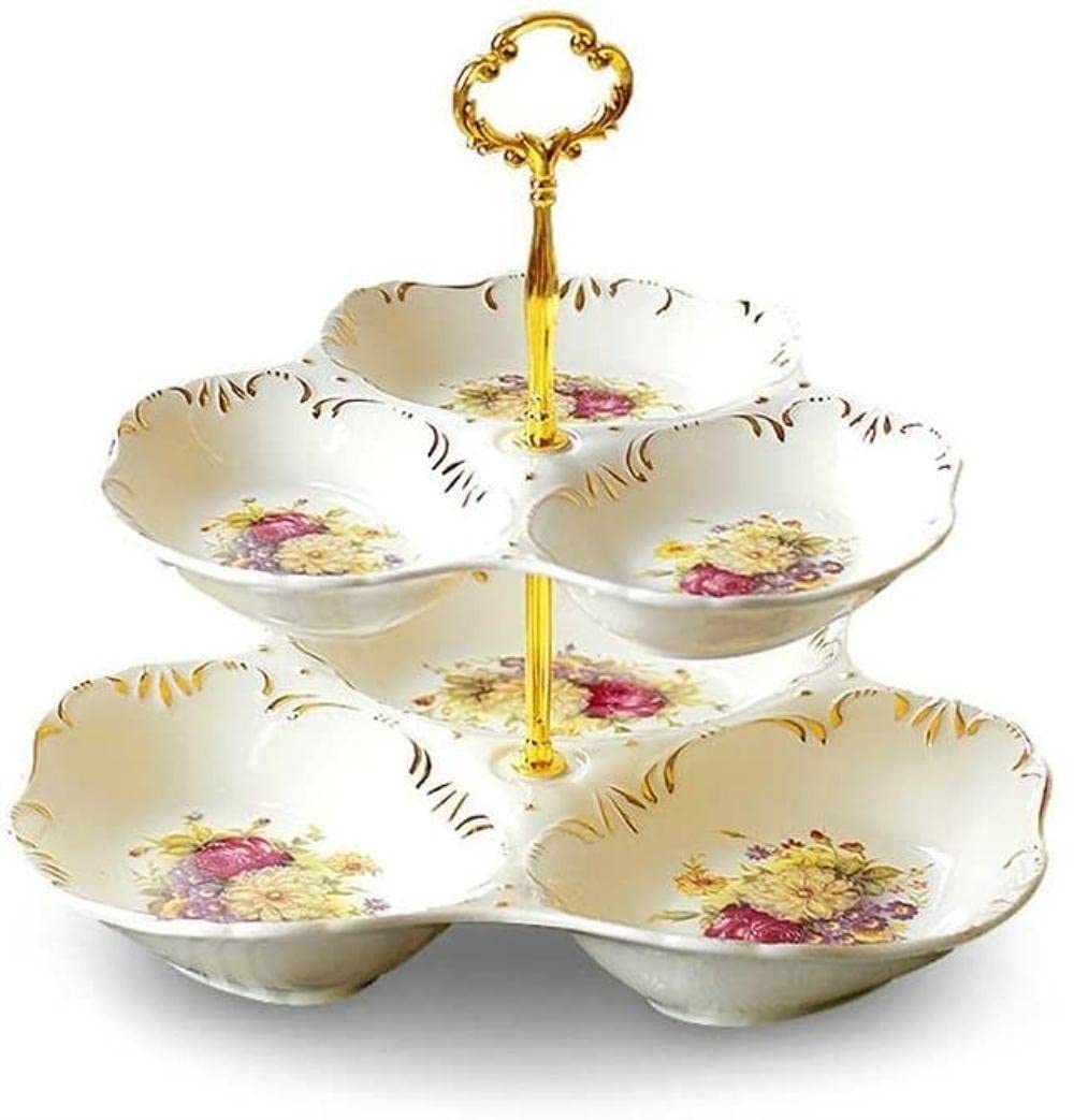 Double Decker Ceramic Fruit Bowl - Creative Fruit Plate & Dry Fruit Stand for Living Room - Elegant Home Decor for Dining Table & Kitchen Countertop