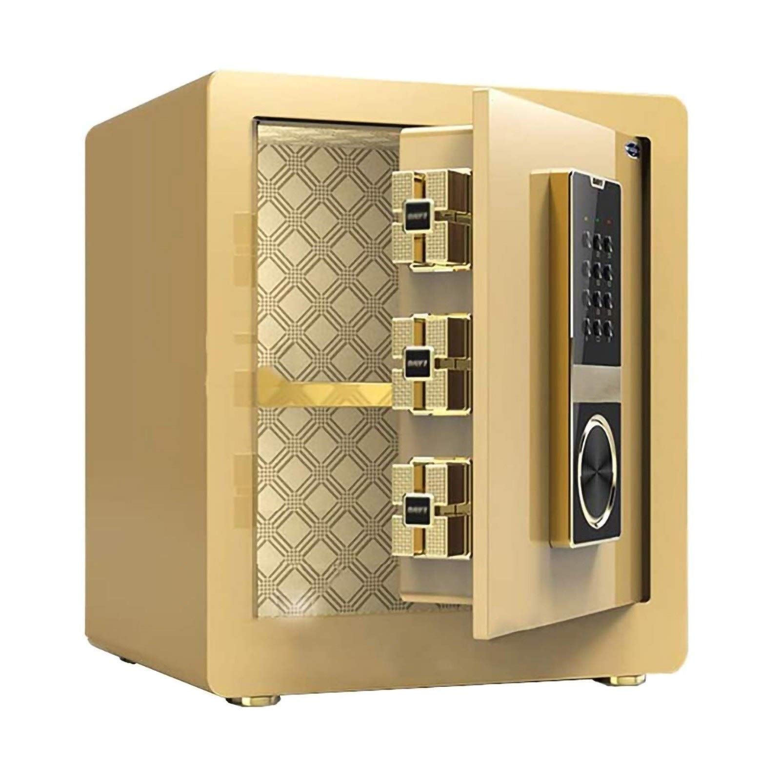 Digital Fingerprint Electronic Safe Box - Heavy Duty Steel Construction with Keypad Lock for Jewelry, Hotel, Business & Cash Storage (Color: Gold) - Perfect for Home, Office & Retail Security