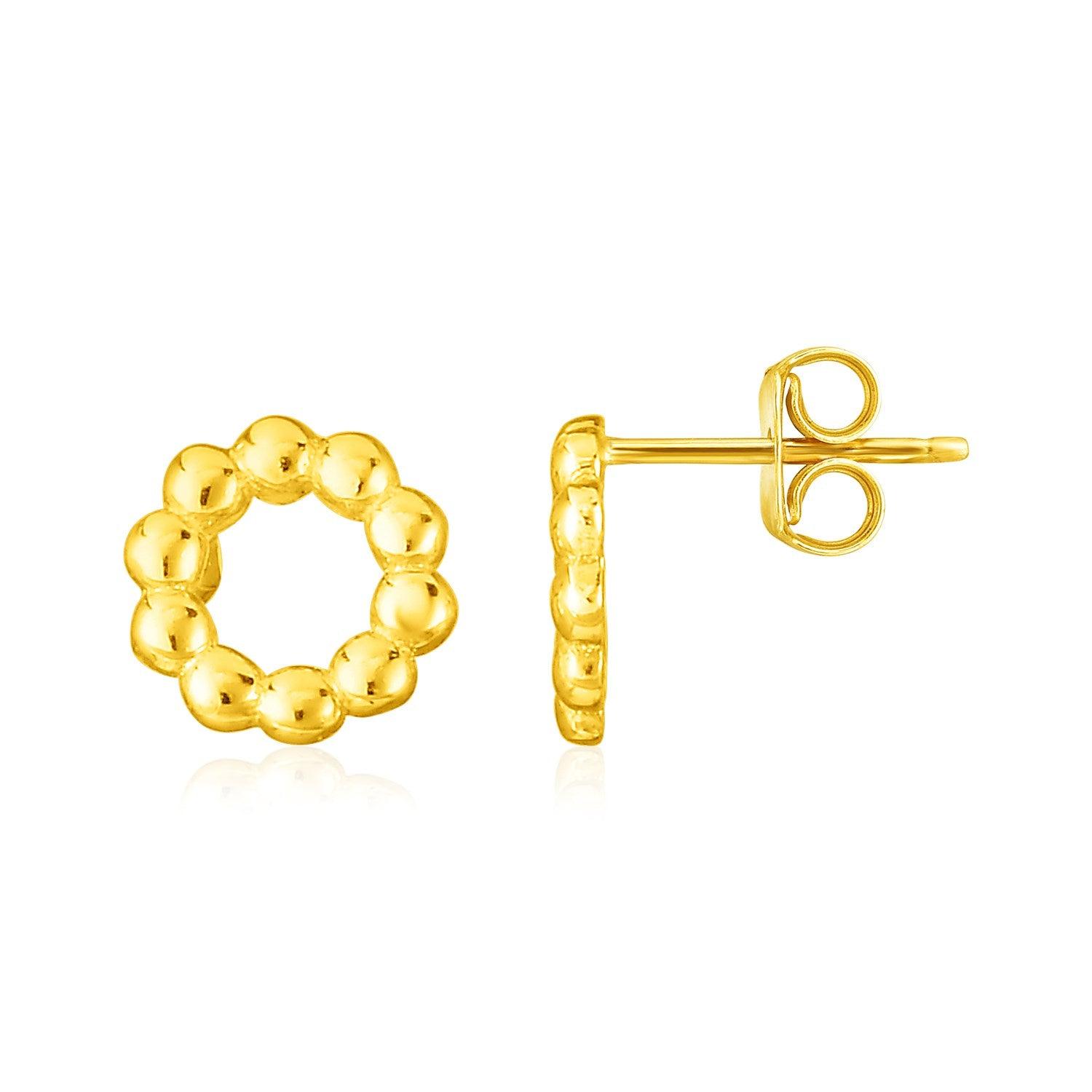 14K Yellow Gold Beaded Circle Earrings for Women - Elegant Dainty Hoop Earrings - Perfect for Everyday Wear, Parties & Special Occasions