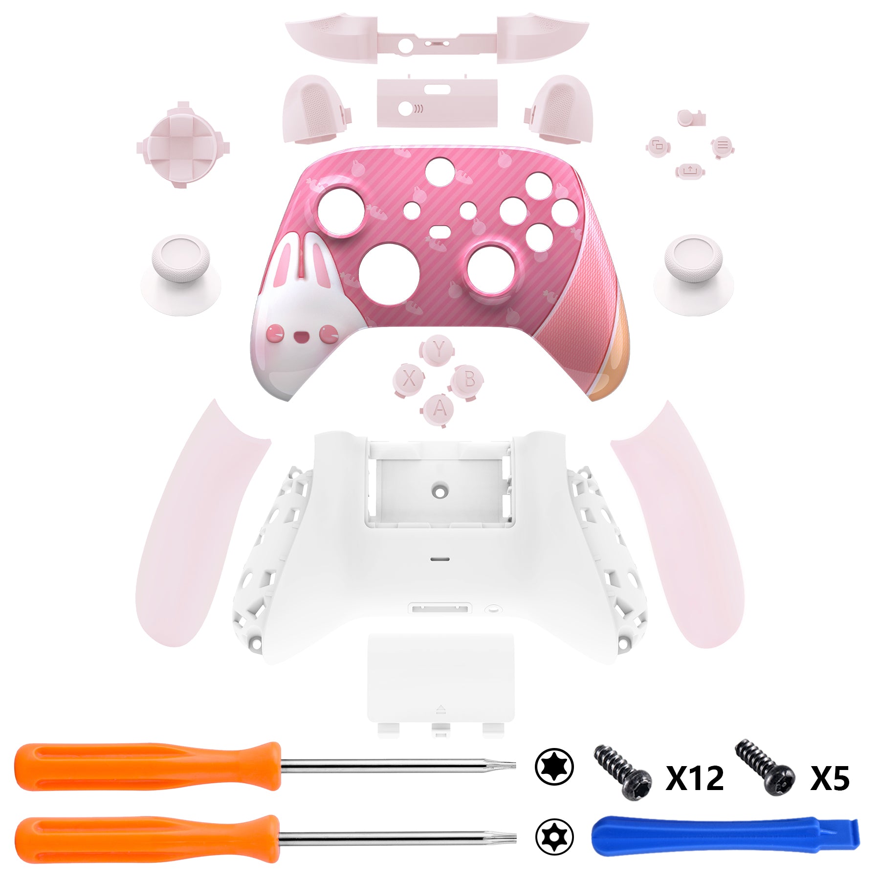 eXtremeRate Easter Rabbit Custom Shell Case with Buttons for Xbox Series X/S & Core Controller - Full Housing Replacement Kit with Side Rails & Front/Back Plates (QX3T1004) - Perfect for Gaming, Easter Gifts & Controller Customization