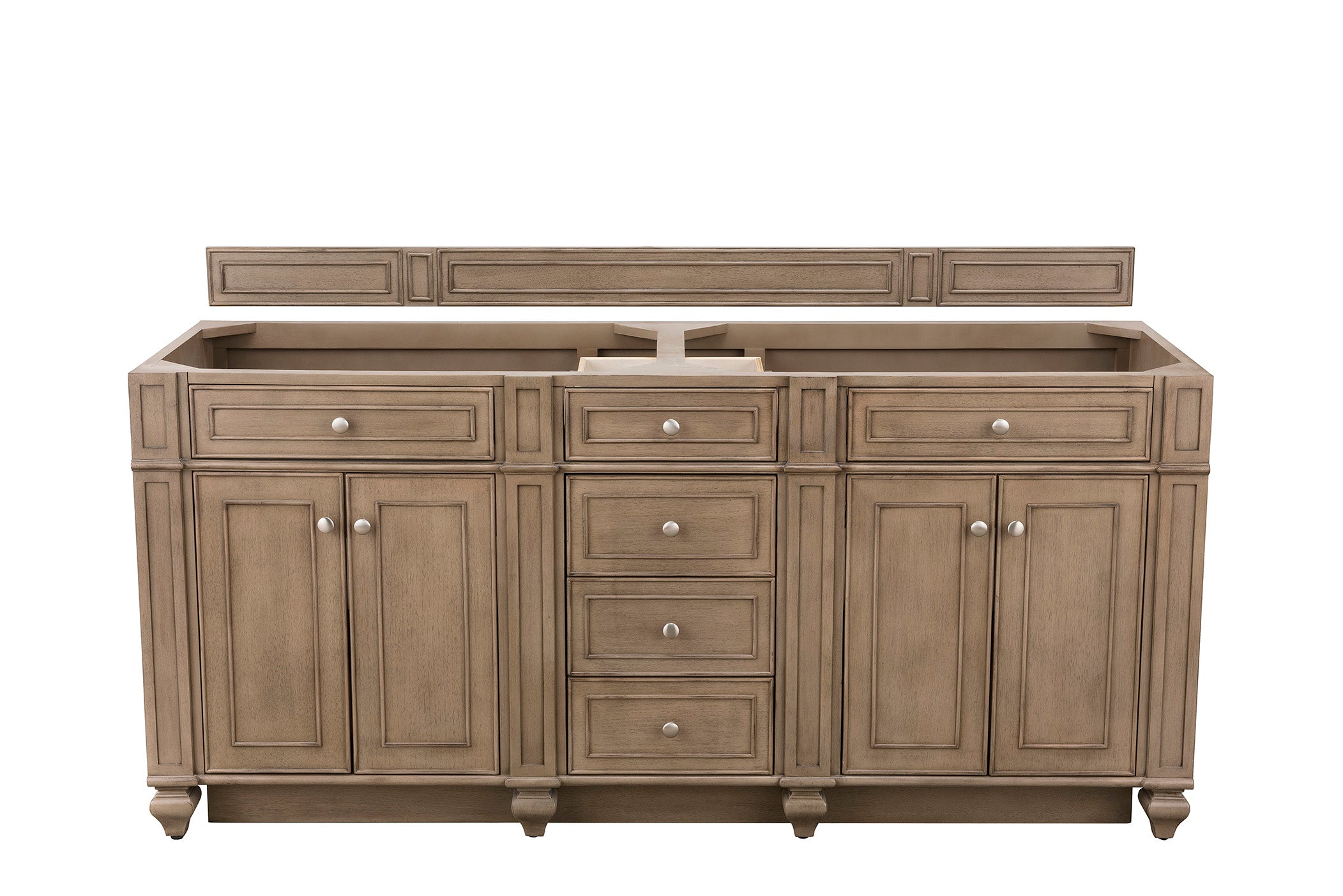 Bristol 72 Inch Double Vanity in Whitewashed Walnut - Modern Bathroom Sink Cabinet with Storage for Master Bath or Guest Bathroom