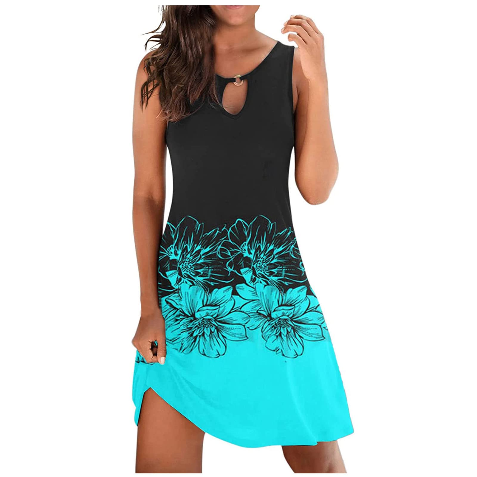Women's Sexy Vintage Sundress - Sleeveless Crewneck Mini Dress with Square Collar & Floral Print | Summer Casual Wrap Dress for Beach, Party & Date Night