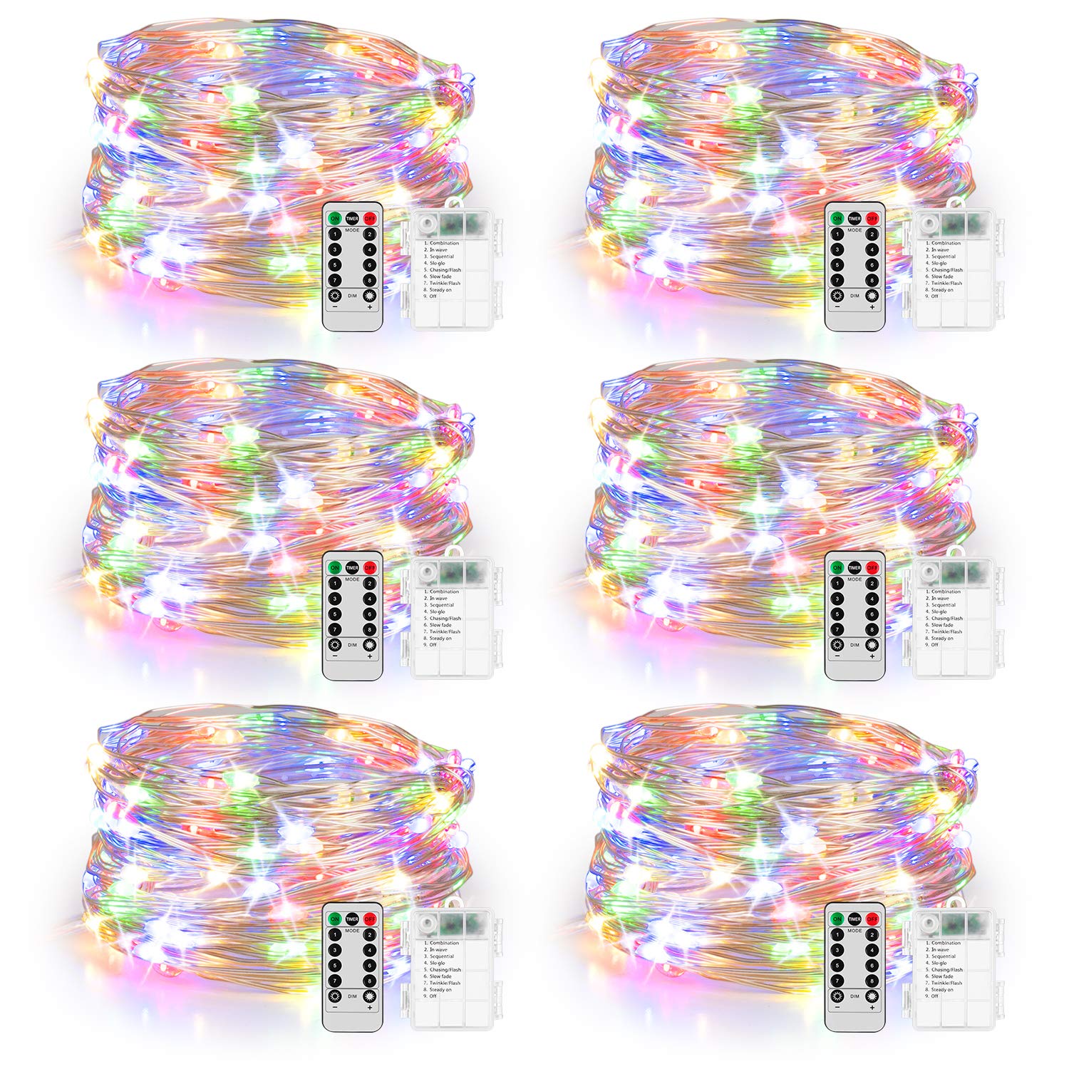 Koxly 6 Pack 20ft 60 LED Fairy Lights with Remote Timer - Waterproof Battery Operated Twinkle Firefly String Lights for Christmas, Party, Bedroom, Garden Decor - Indoor & Outdoor Use for Holidays, Weddings, Patio & Home Ambiance