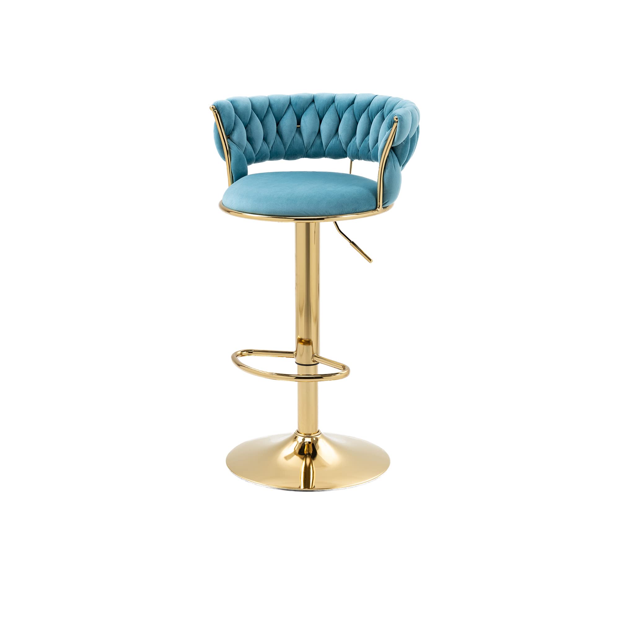 Premium Adjustable Swivel Bar Stool - Modern Round Velvet Dining Chair with Gold Finish & Armrests - Height Adjustable 360° Rotating Seat for Home Bar, Kitchen, Office & Cafe Decor (Blue) - Perfect for Entertaining, Dining & Workspace Comfort