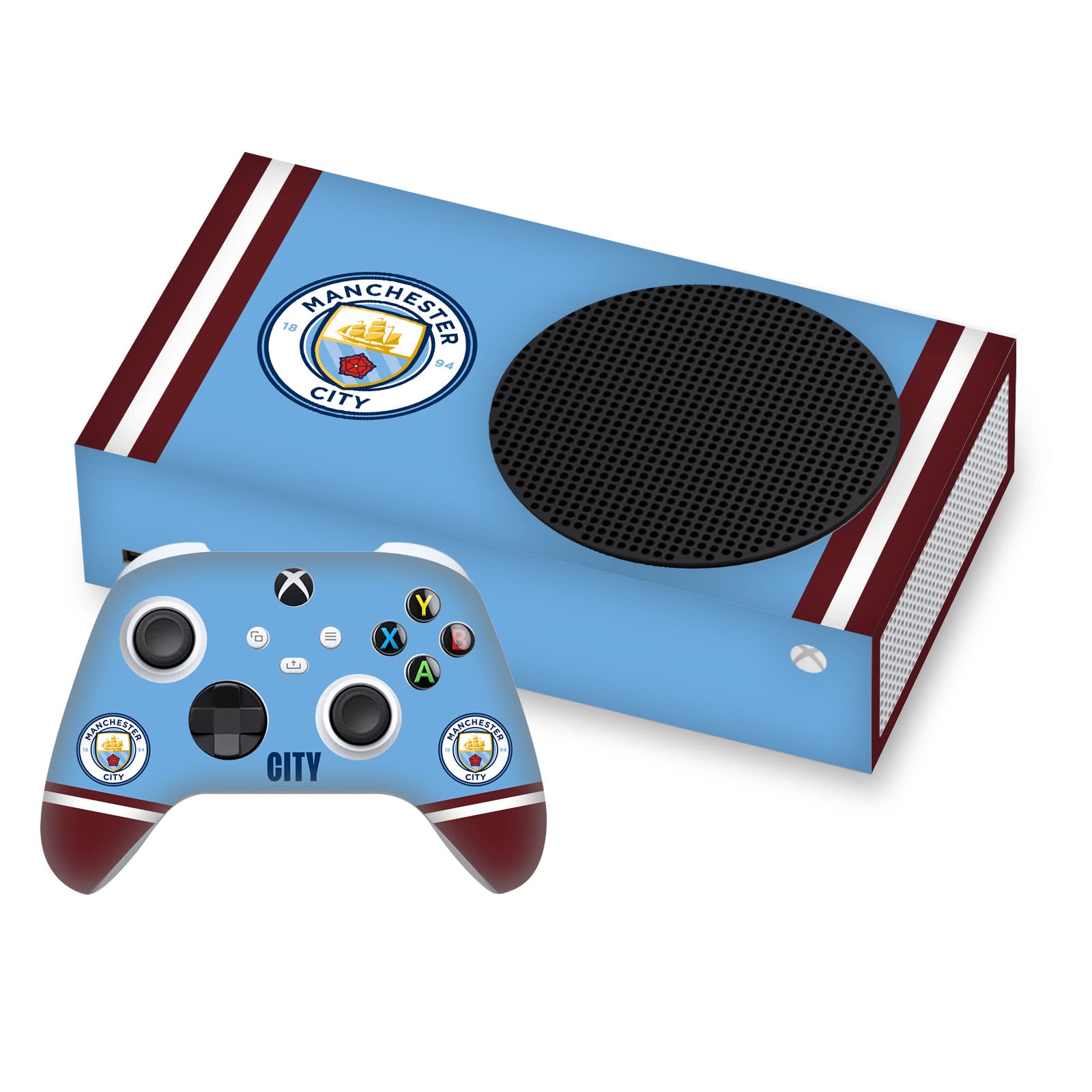 Official Manchester City FC 2022/23 Home Jersey Logo Vinyl Skin Gaming Sticker Decal Compatible with Xbox Series S Console & Controller - Perfect for Gamers and Football Fans