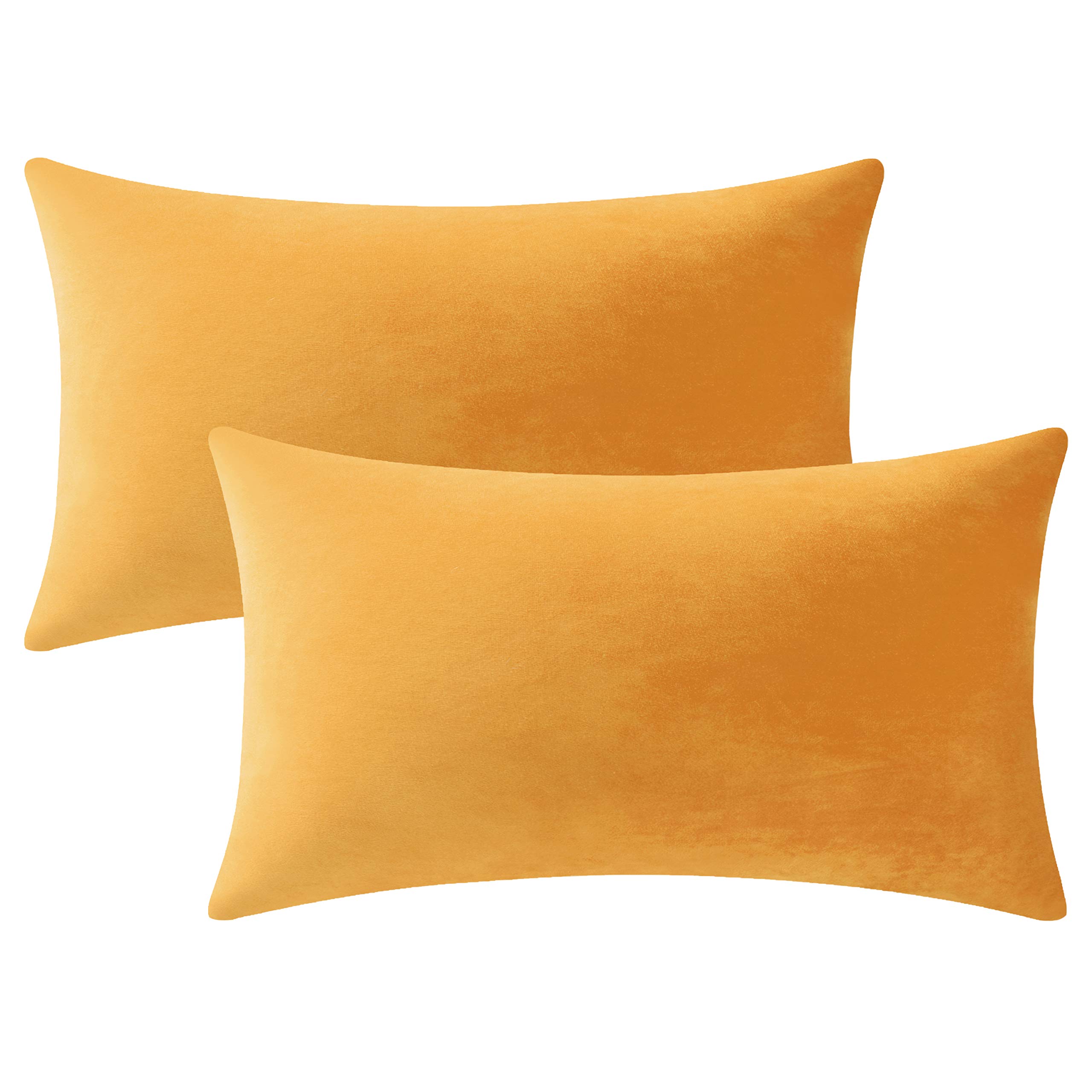 DEZENE 12x20 Golden Yellow Velvet Couch Pillow Covers - 2 Pack Soft Rectangular Throw Pillow Cases for Farmhouse Decor | Cozy Living Room & Bedroom Accent Pillows