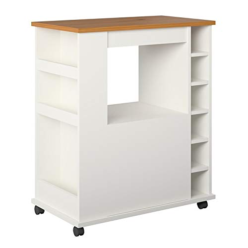 Pemberly Row White Traditional Kitchen Cart with Wheels - Portable Kitchen Island for Small Spaces, Meal Prep, and Extra Storage