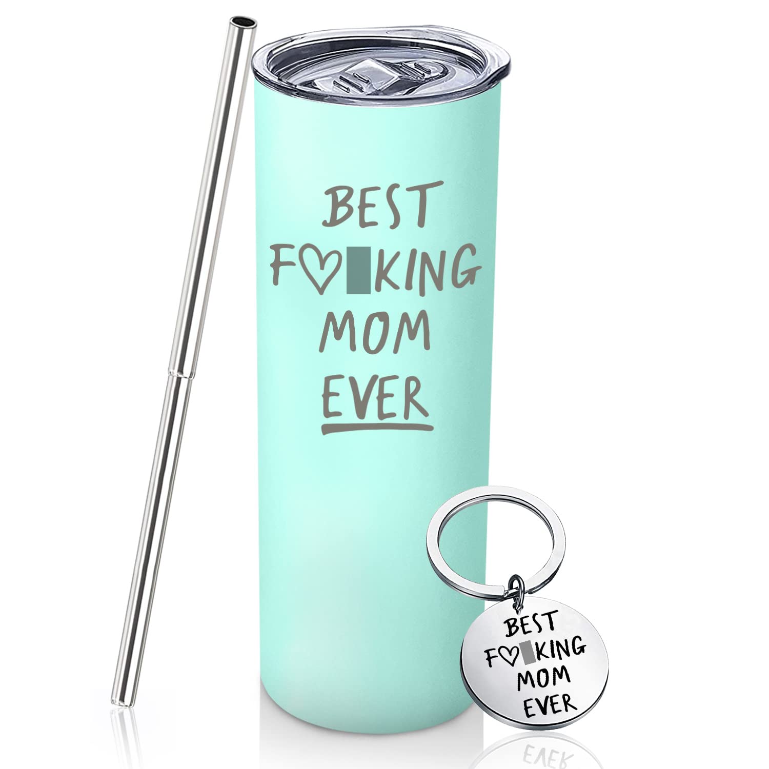 Best Mom Ever Gifts from Daughter & Son - 20oz Stainless Steel Travel Tumbler with Lid, Straw & Keychain - Perfect for Mother's Day, Birthday, Christmas - Green Insulated Cup for Coffee, Tea, On-the-Go Hydration
