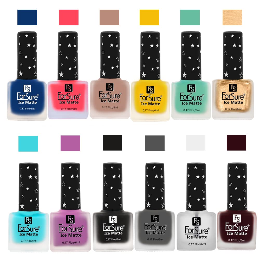 ForSure® Ice Matte Nail Polish Set - 12 Piece Multicolor Nail Paint Kit (FSMNP_07) | Long Lasting Gel Effect for Manicure & Pedicure | Perfect for Parties, Weddings & Everyday Wear