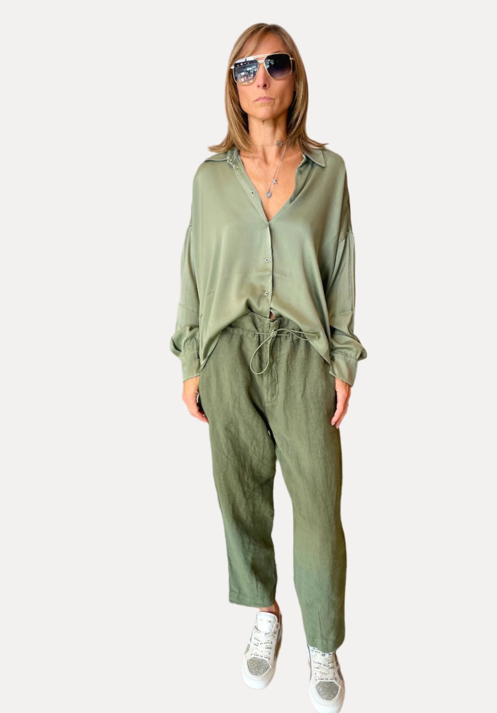 Premium Comfort Fit Linen Trousers for Women & Men - Breathable Green Casual Pants for Summer, Travel & Outdoor Activities